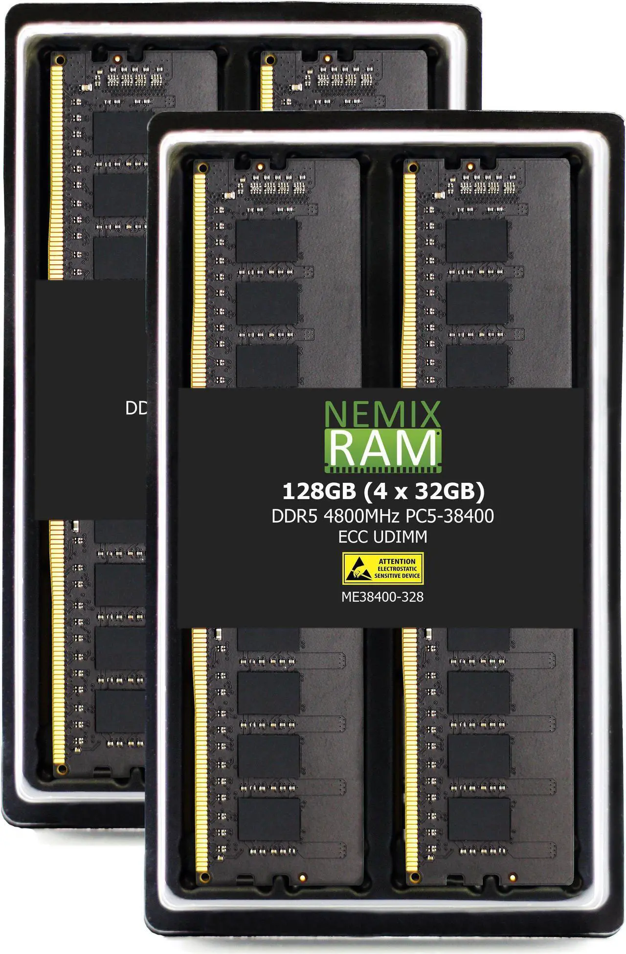 Main image of NEMIX RAM 128GB (4X32GB) DDR5 4800MHZ PC5-38400 2Rx8 1.1V CL40 288-PIN ECC Unbuffered UDIMM KIT Compatible with QNAP TS-H1677AXU-RP NAS