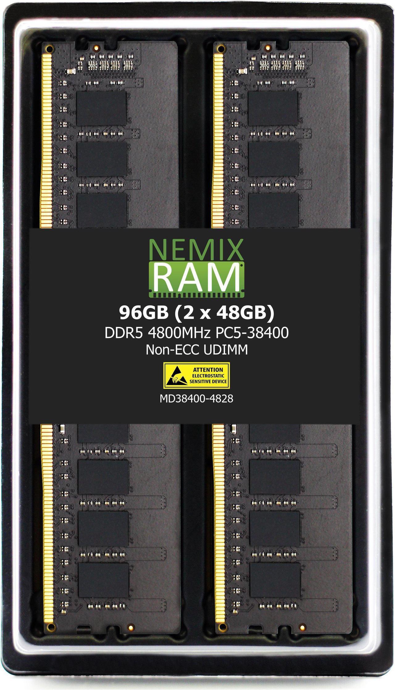 Main image of NEMIX RAM 96GB (2X48GB) DDR5 4800MHZ PC5-38400 2Rx8 1.1V 288-PIN Non-ECC Unbuffered UDIMM Desktop PC Memory KIT