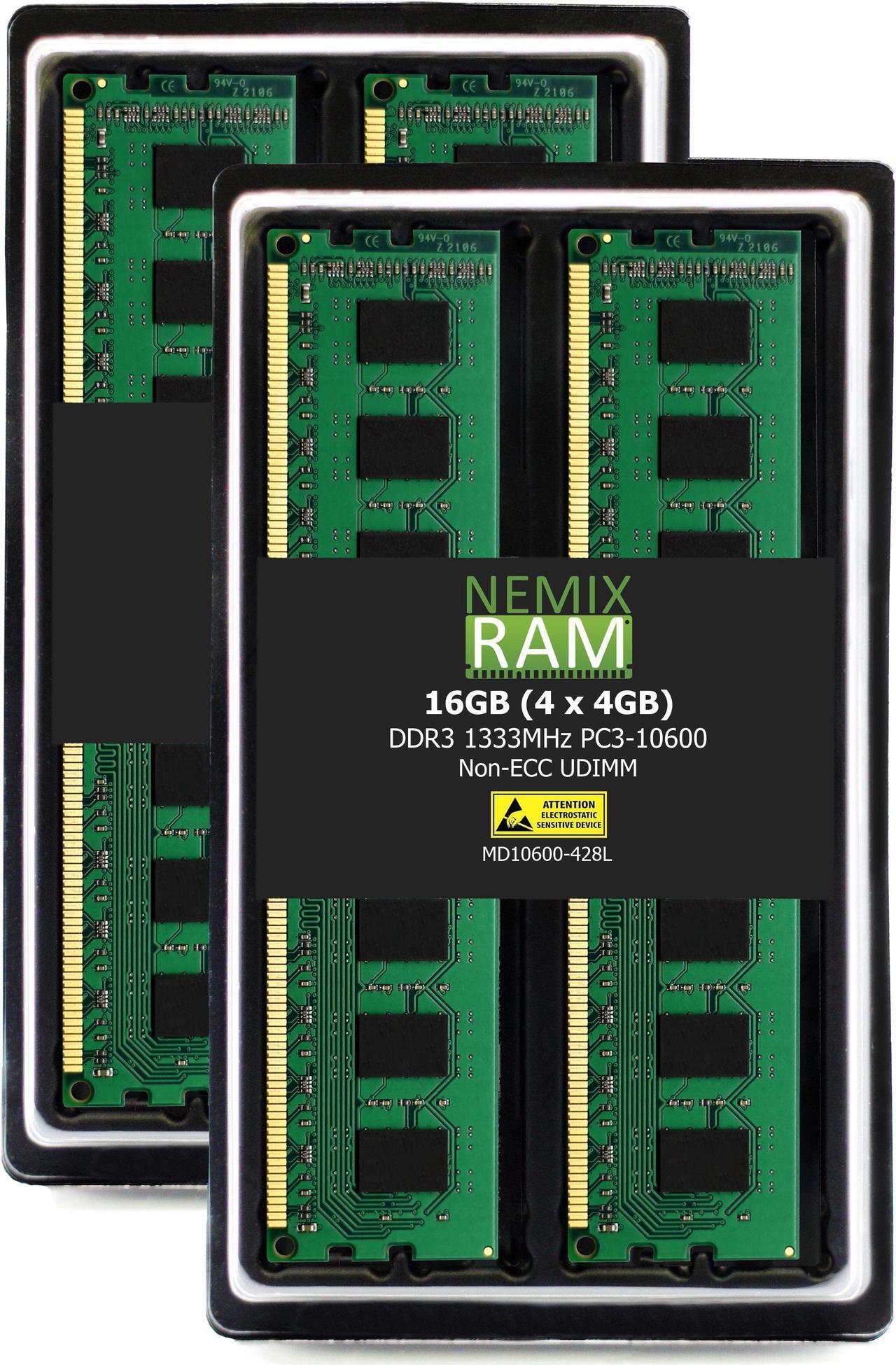 Main image of NEMIX RAM 16GB (4X4GB) DDR3 1333MHZ PC3-10600 2Rx8 1.35V 240-PIN Non-ECC UDIMM Unbuffered Desktop Memory KIT