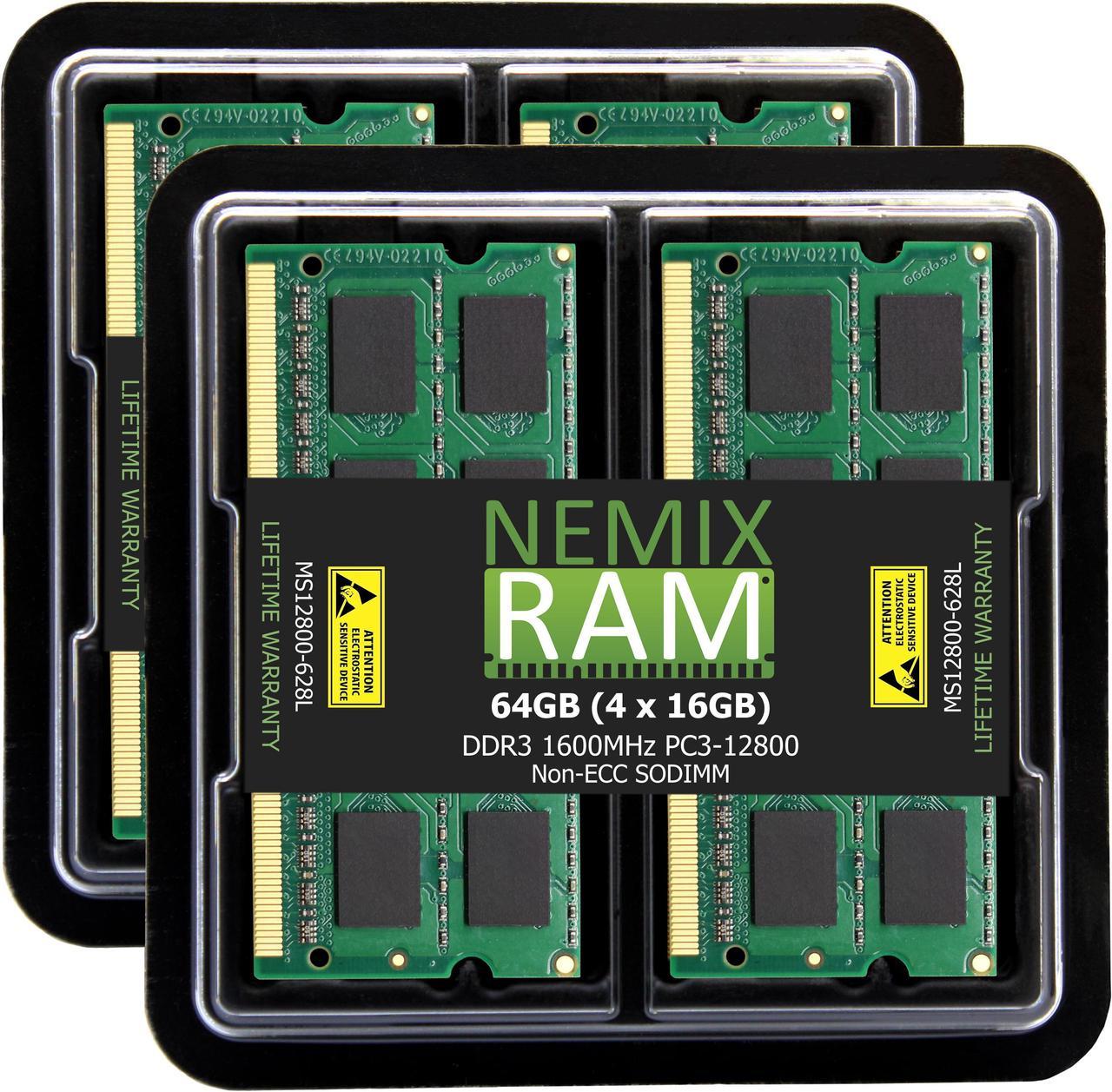 64GB (4x16GB) DDR3 1600 (PC3 12800) SODIMM Laptop Memory RAM