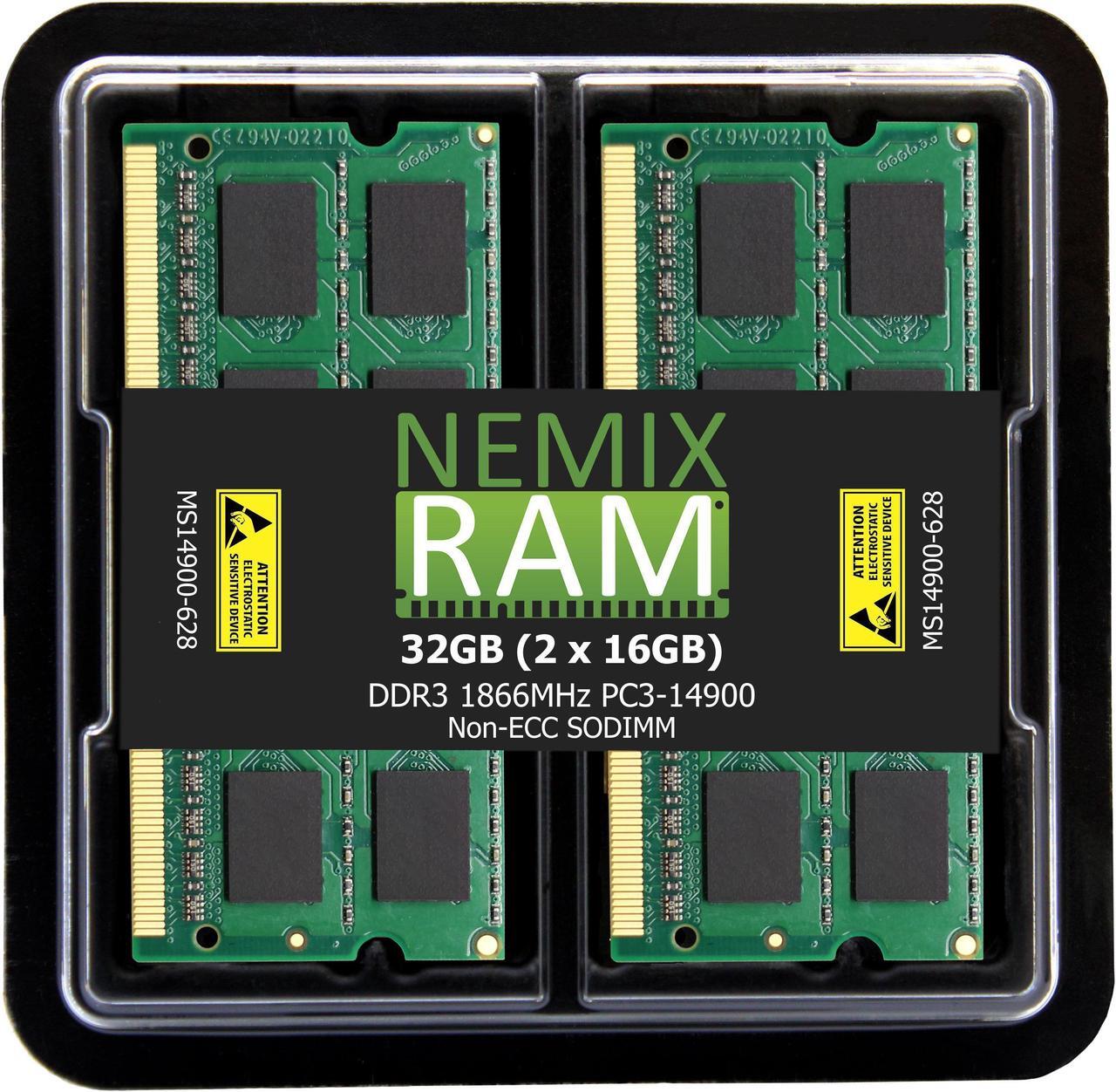 Main image of NEMIX RAM 32GB (2X16GB) DDR3 1866MHZ PC3-14900 2Rx8 1.35V 204-PIN Non-ECC SODIMM Laptop Memory KIT Compatible with Apple iMac 27" Late 2015 with Retina 5K Display