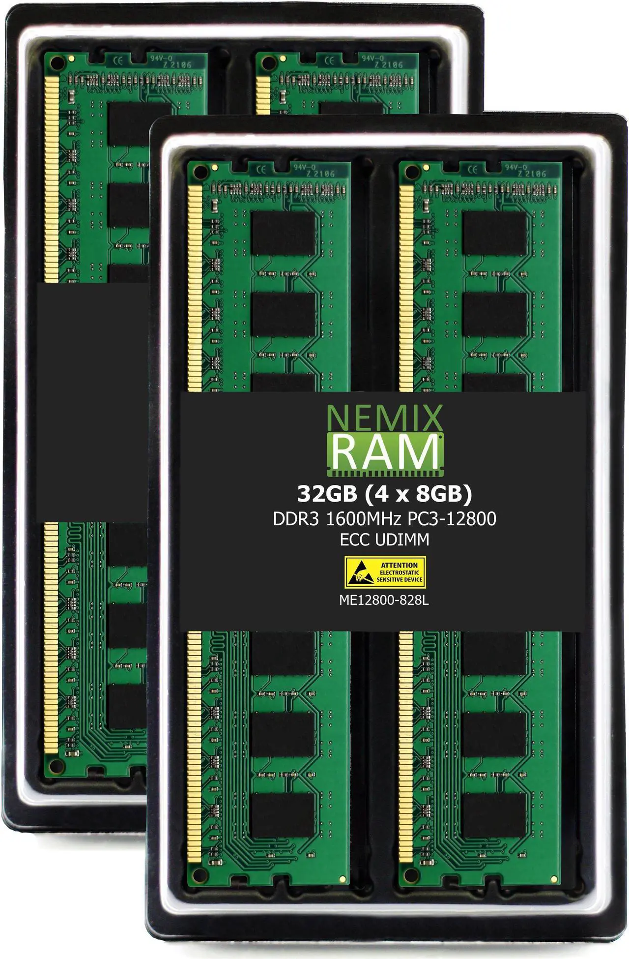 Main image of NEMIX RAM 32GB (4X8GB) DDR3 1600MHZ PC3-12800 2Rx8 1.35V 240-PIN ECC UDIMM Unbuffered Memory KIT