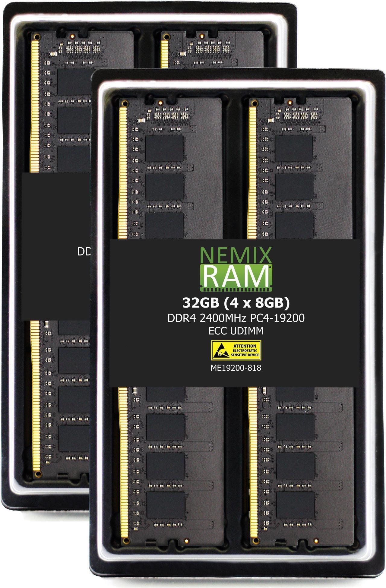Main image of NEMIX RAM 32GB (4X8GB) DDR4 2400MHZ PC4-19200 2Rx8 1.2V 288-PIN ECC Unbuffered UDIMM Memory KIT