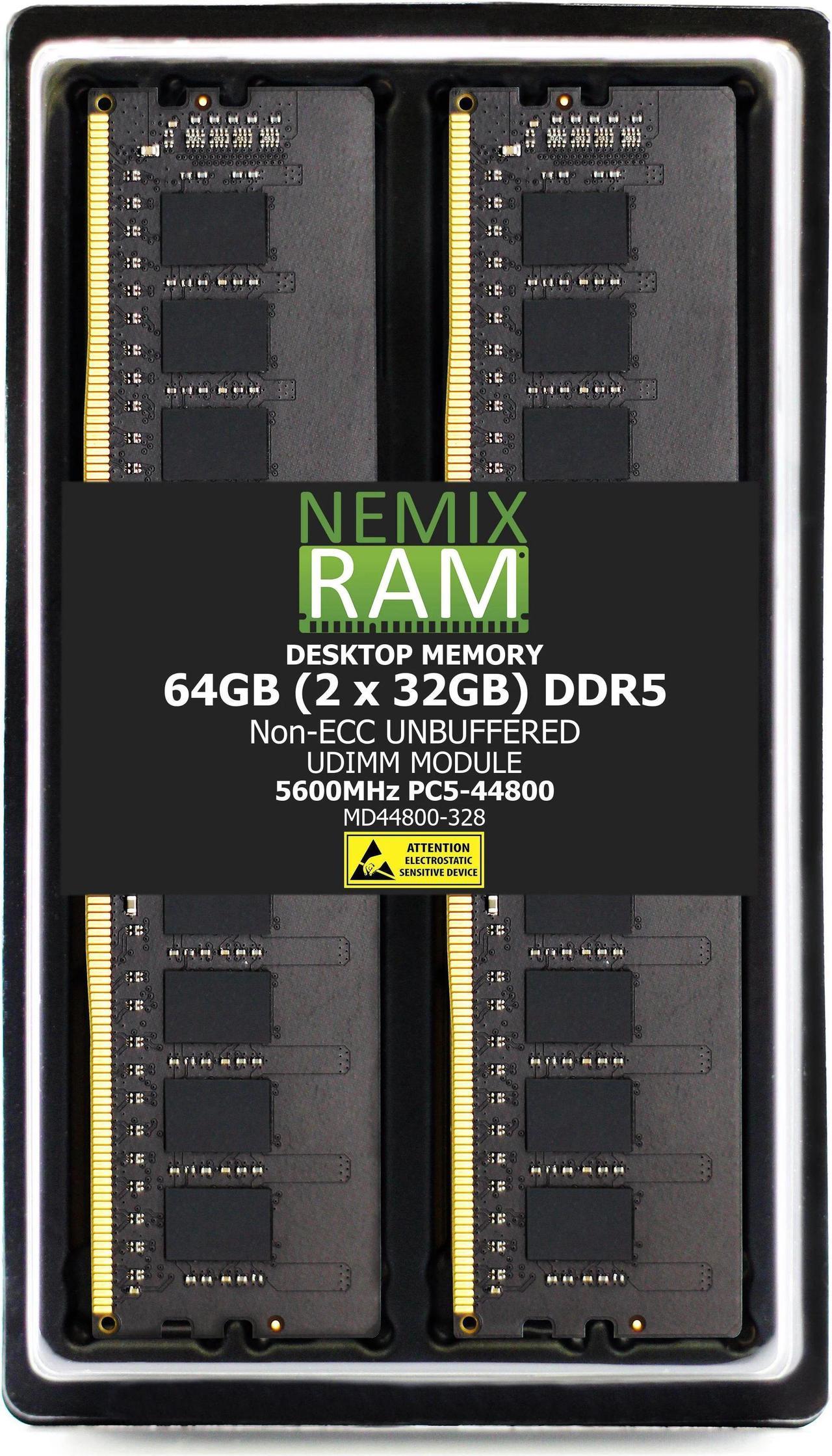 NEMIX RAM 64GB (2X32GB) DDR5 5600MHz PC5-44800 2Rx8 1.1V 288-PIN Non-ECC Unbuffered UDIMM  Desktop PC Memory Kit Compatible with MSI B760 Gaming Plus WiFi Gaming Motherboard