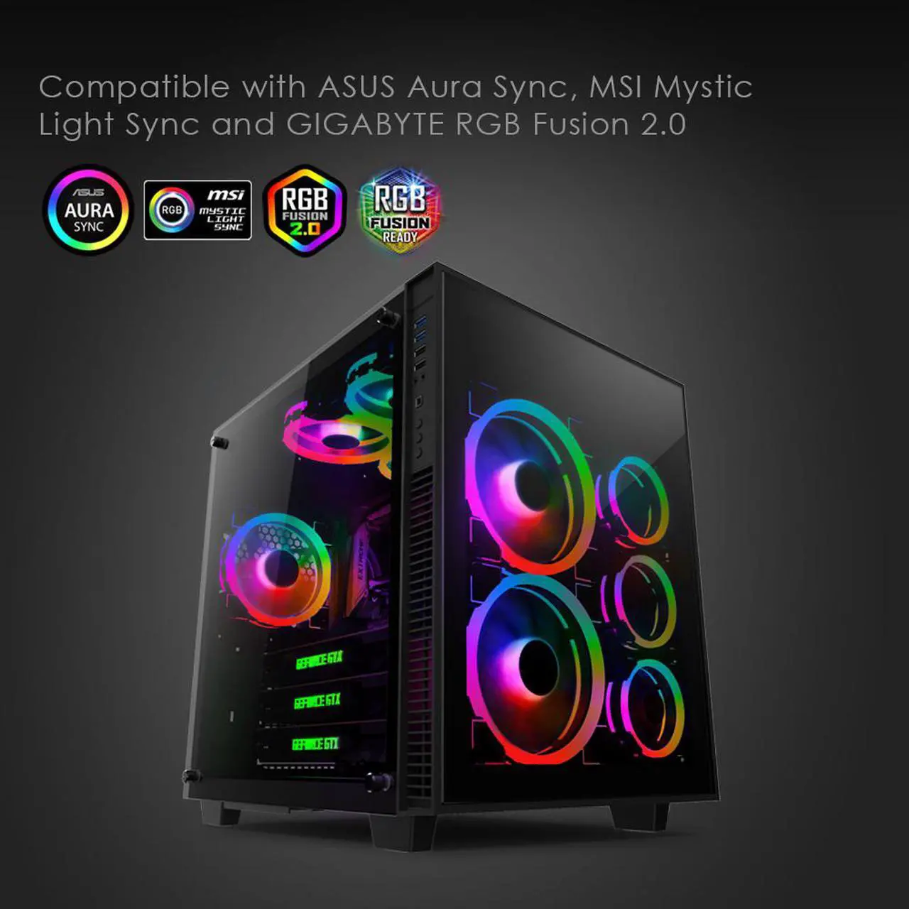 Alt view image 4 of 7 - anidees AI Aureola Duo 140mm 3pcs RGB PWM Fan Compatible with ASUS Aura SYNC/MSI Mystic/GIGABYTE Fusion MB with 5V 3pins RGB Header, for case Fan, Cooler Fan, with Remote(AI-AR-DUO14)
