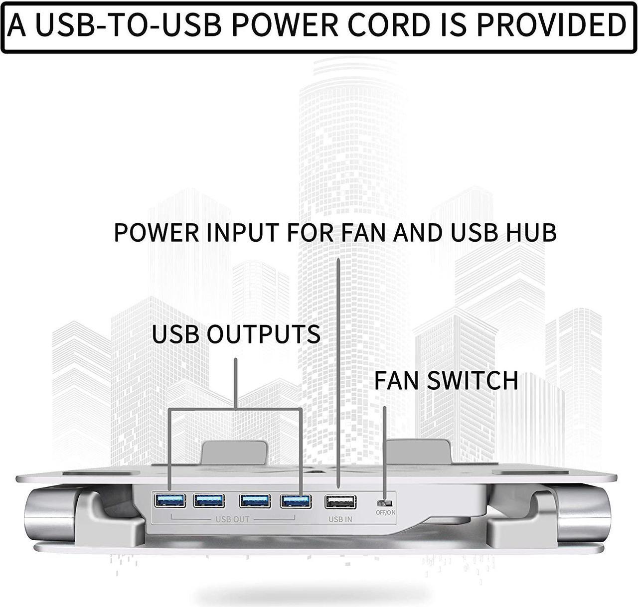 Alt view image 5 of 7 - SOUNDANCE Laptop Cooling Pad with Low-Noise Fan and 3.0 USB Hubs, Ventilated Laptop Cooler Prevent Overheating, Ergonomic Laptop Stand Support Up to 17 Gaming Notebook Computer, Aluminum