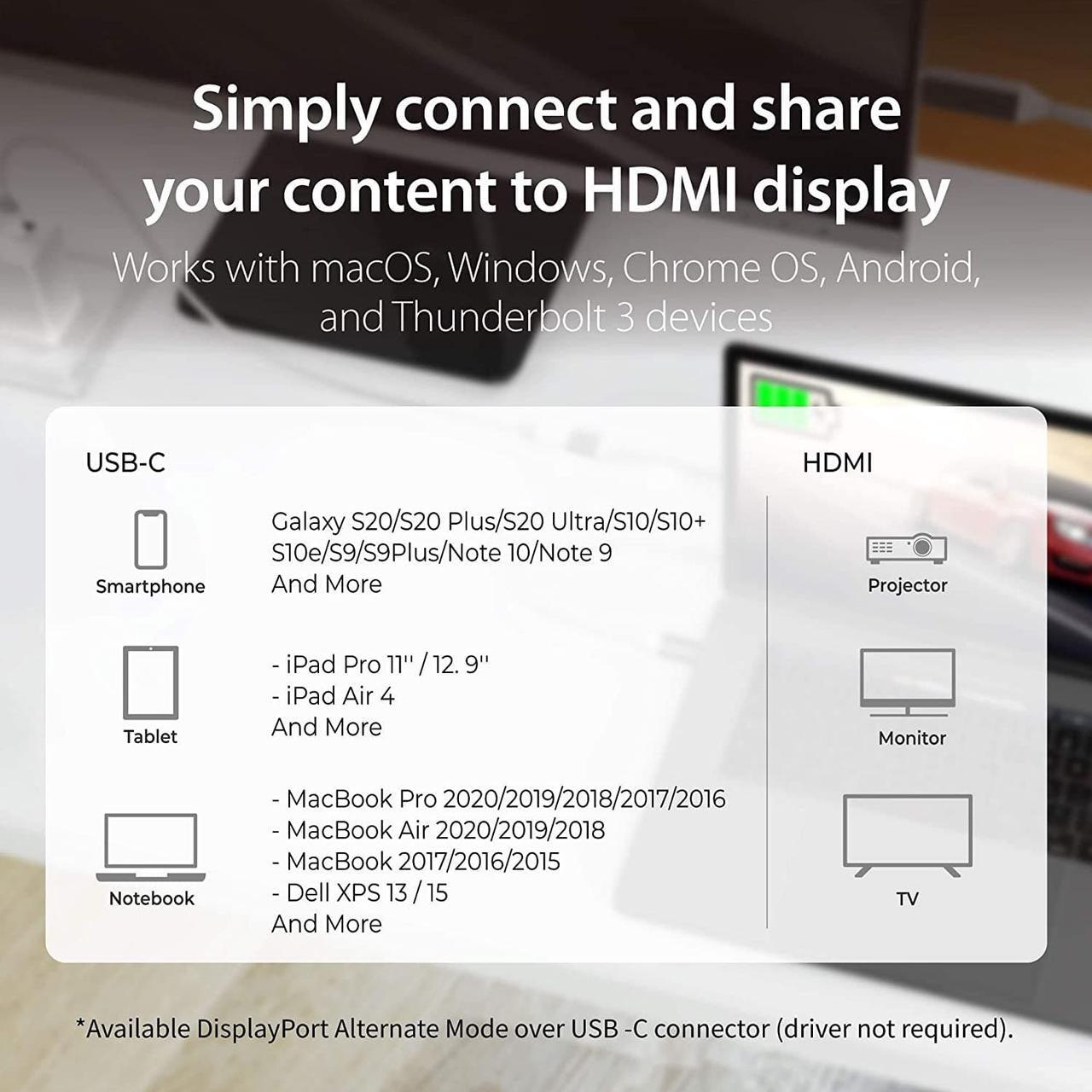 Alt view image 6 of 7 - j5create USB Type C to 4K@60Hz HDMI 6ft Charging Cable with PD 100W, Compatible with Thunderbolt 3/4, MacBook Pro/Air, iPad Pro, iPad Air 4, ChromeBook and More (JCC155G)