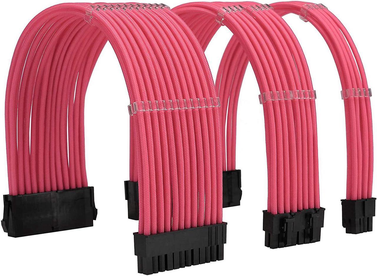 FormulaMod Sleeve Extension Power Supply Cable Kit 18AWG ATX 24P+ EPS 8-P+PCI-E8-P with Combs for PSU to Motherboard/GPU (Pink)