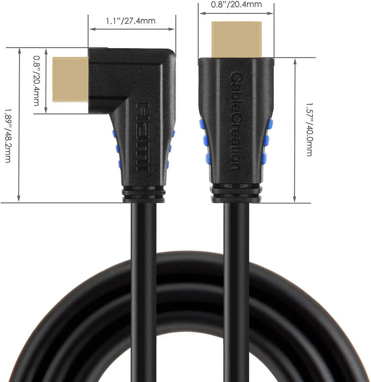 Alt view image 2 of 7 - HDMI Cable, CableCreation 3 Feet Left Angle 90 Degree Vertical Left 4K HDMI 2.0 Cable, Support 4K Ultra HD, 3D Video, Ethernet, Audio Return Channel, Black