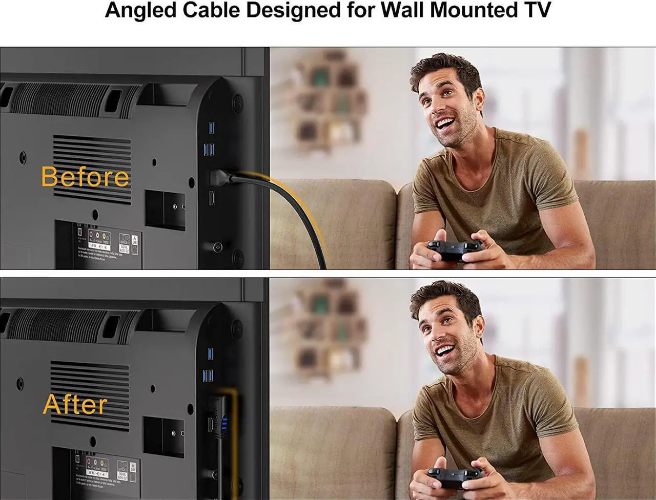 Alt view image 3 of 7 - HDMI Cable, CableCreation 3 Feet Left Angle 90 Degree Vertical Left 4K HDMI 2.0 Cable, Support 4K Ultra HD, 3D Video, Ethernet, Audio Return Channel, Black