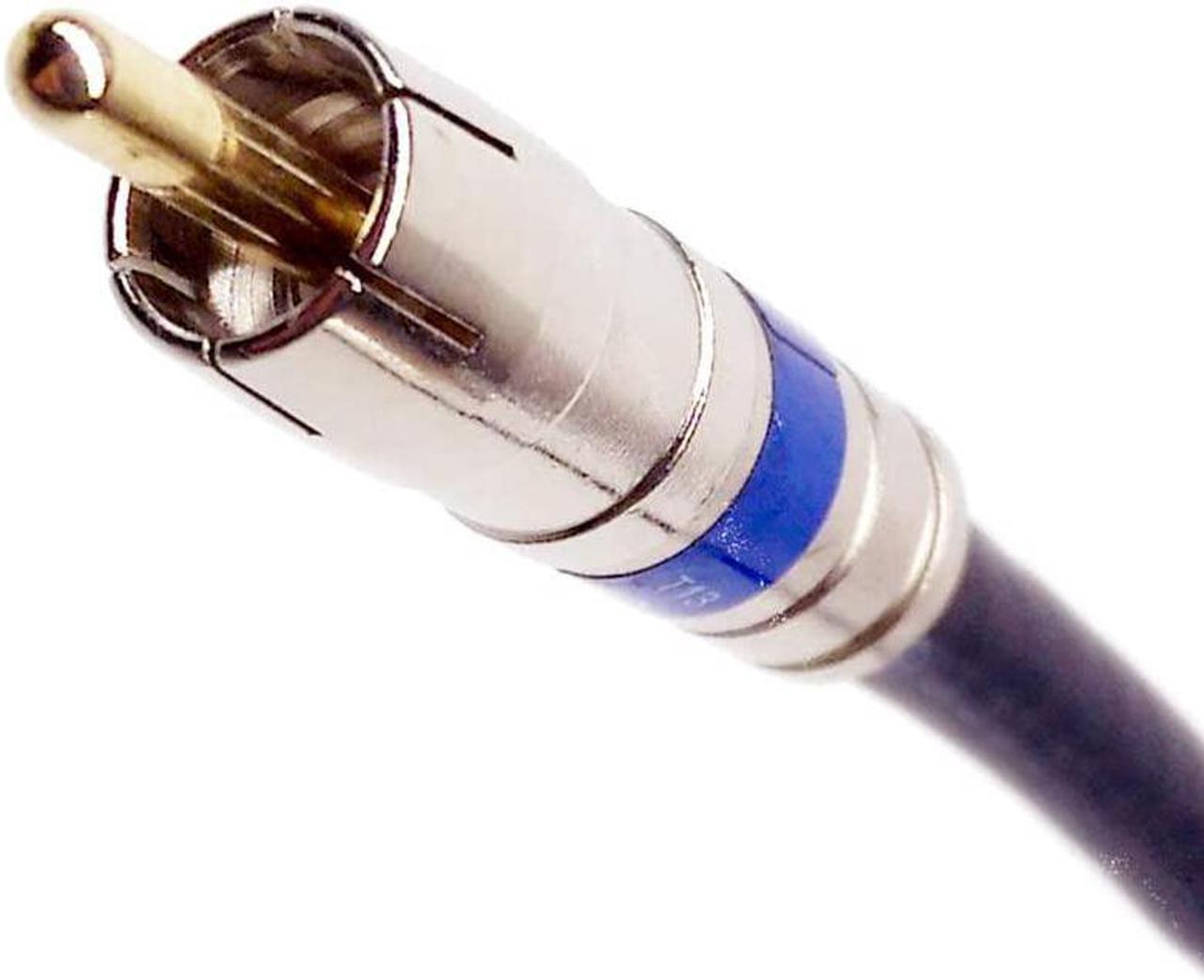 Main image of PHAT SATELLITE INTL - RCA Audio Cable, Bare Copper 18 AWG Solid Core Conductor, 75 Ohm Sweep, Gold Plated Pin, Brass Fittings, Quad-Shield 60%/40%, Custom Cut and Assembled in USA (49 feet, Black)