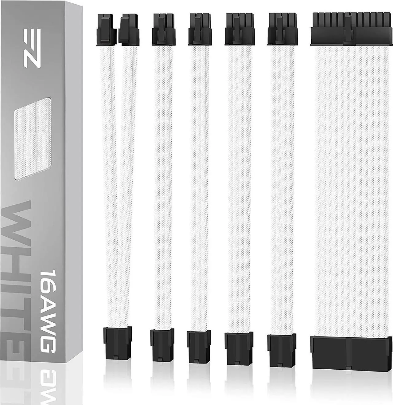 Main image of EZDIY-FAB PSU Cable Extension kit Sleeved Cable Custom Power Supply Sleeved Extension 16 AWG 24-PIN 8-PIN 6-PIN 4+4-PIN with Combs- White