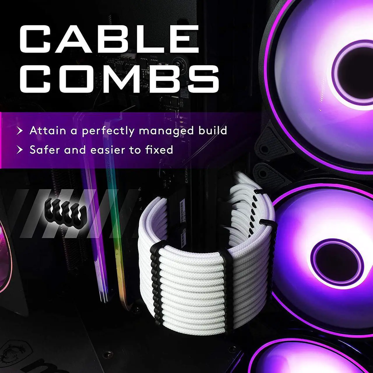 Alt view image 3 of 7 - EZDIY-FAB PSU Cable Extension kit Sleeved Cable Custom Power Supply Sleeved Extension 16 AWG 24-PIN 8-PIN 6-PIN 4+4-PIN with Combs- White