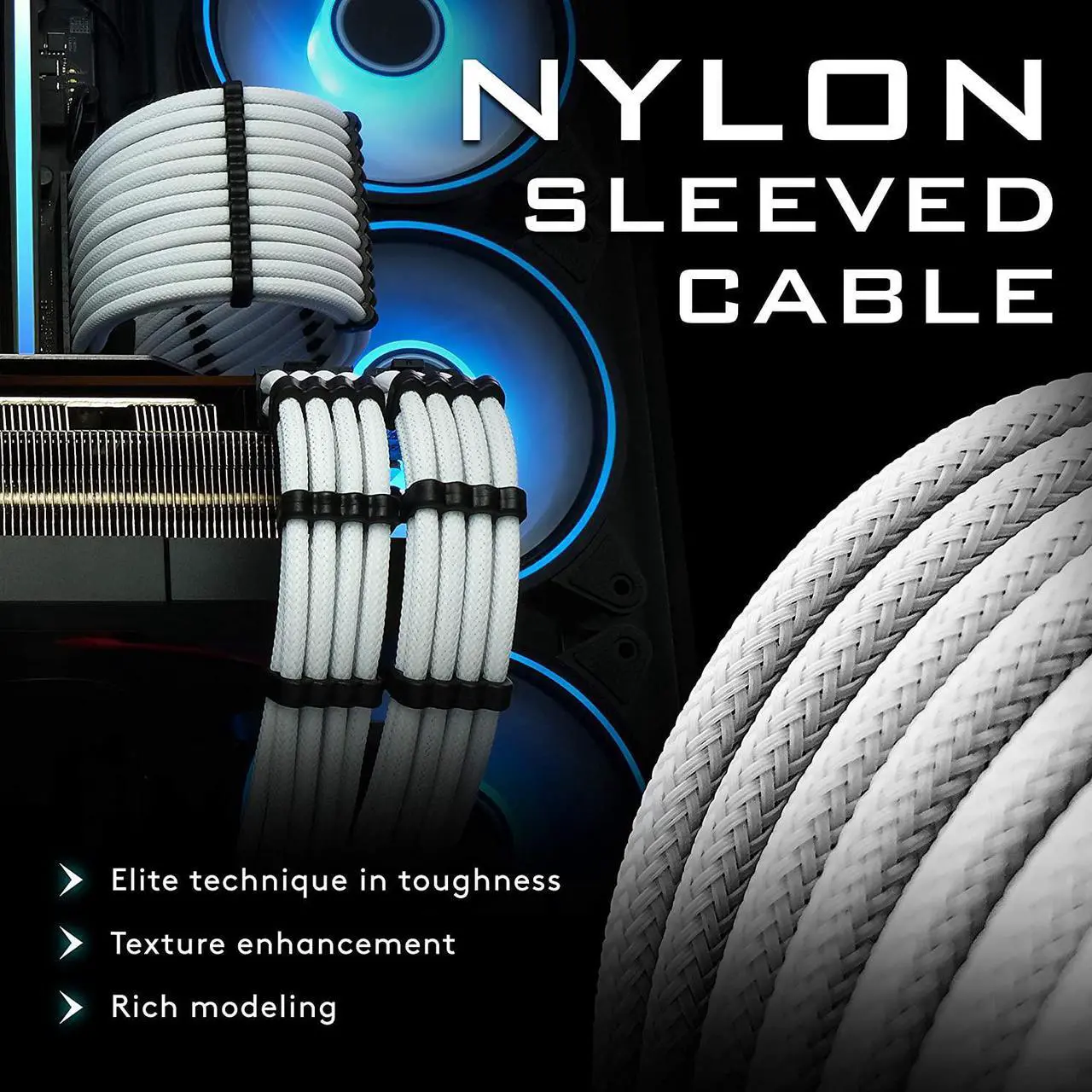 Alt view image 5 of 7 - EZDIY-FAB PSU Cable Extension kit Sleeved Cable Custom Power Supply Sleeved Extension 16 AWG 24-PIN 8-PIN 6-PIN 4+4-PIN with Combs- White
