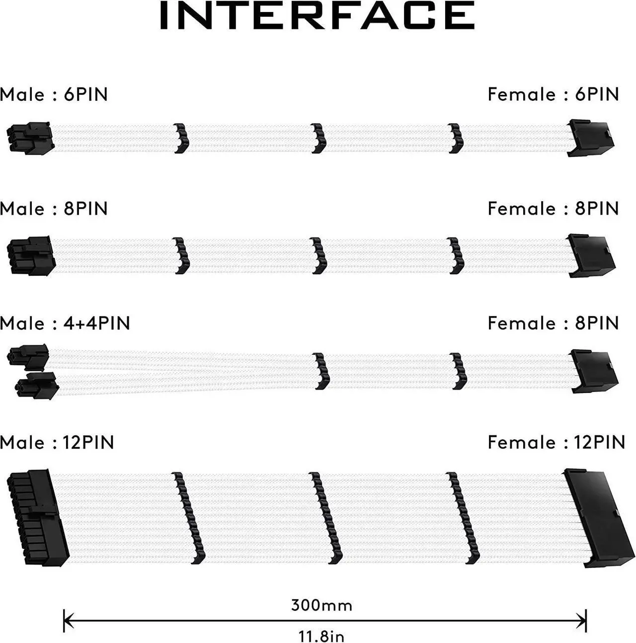 Alt view image 6 of 7 - EZDIY-FAB PSU Cable Extension kit Sleeved Cable Custom Power Supply Sleeved Extension 16 AWG 24-PIN 8-PIN 6-PIN 4+4-PIN with Combs- White