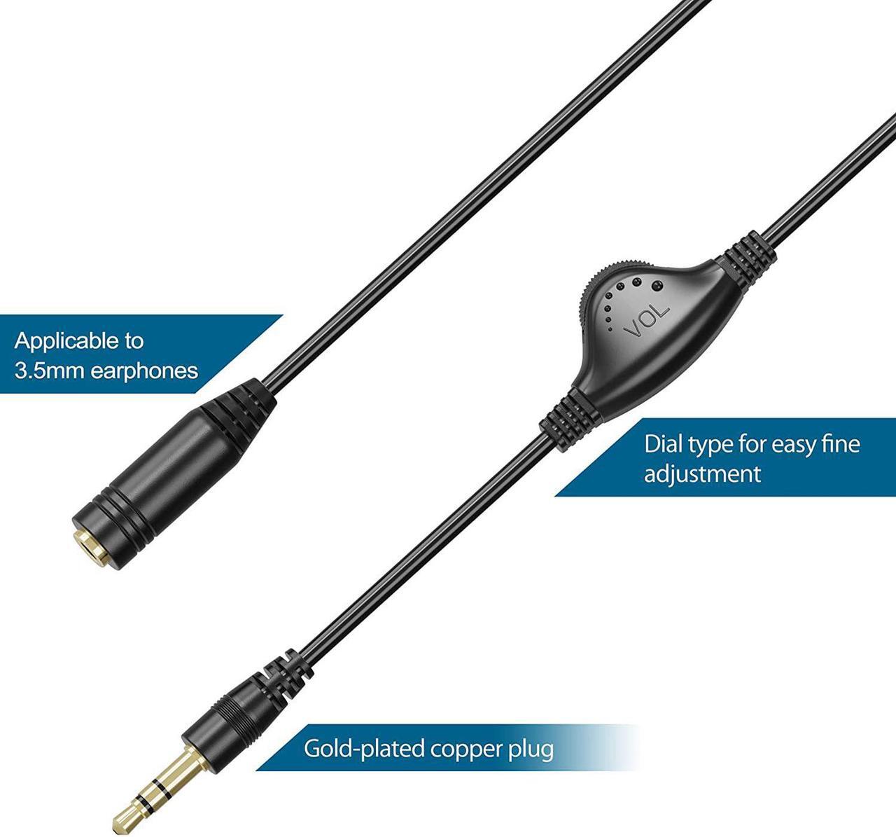 Alt view image 3 of 7 - 3.5mm Headphone Extension Cables 2pcs 3.5mm Male to Female Stereo Audio Extension Cord with Volume Adjustment Control for Smartphone Tablets MP3 Players - 10inch