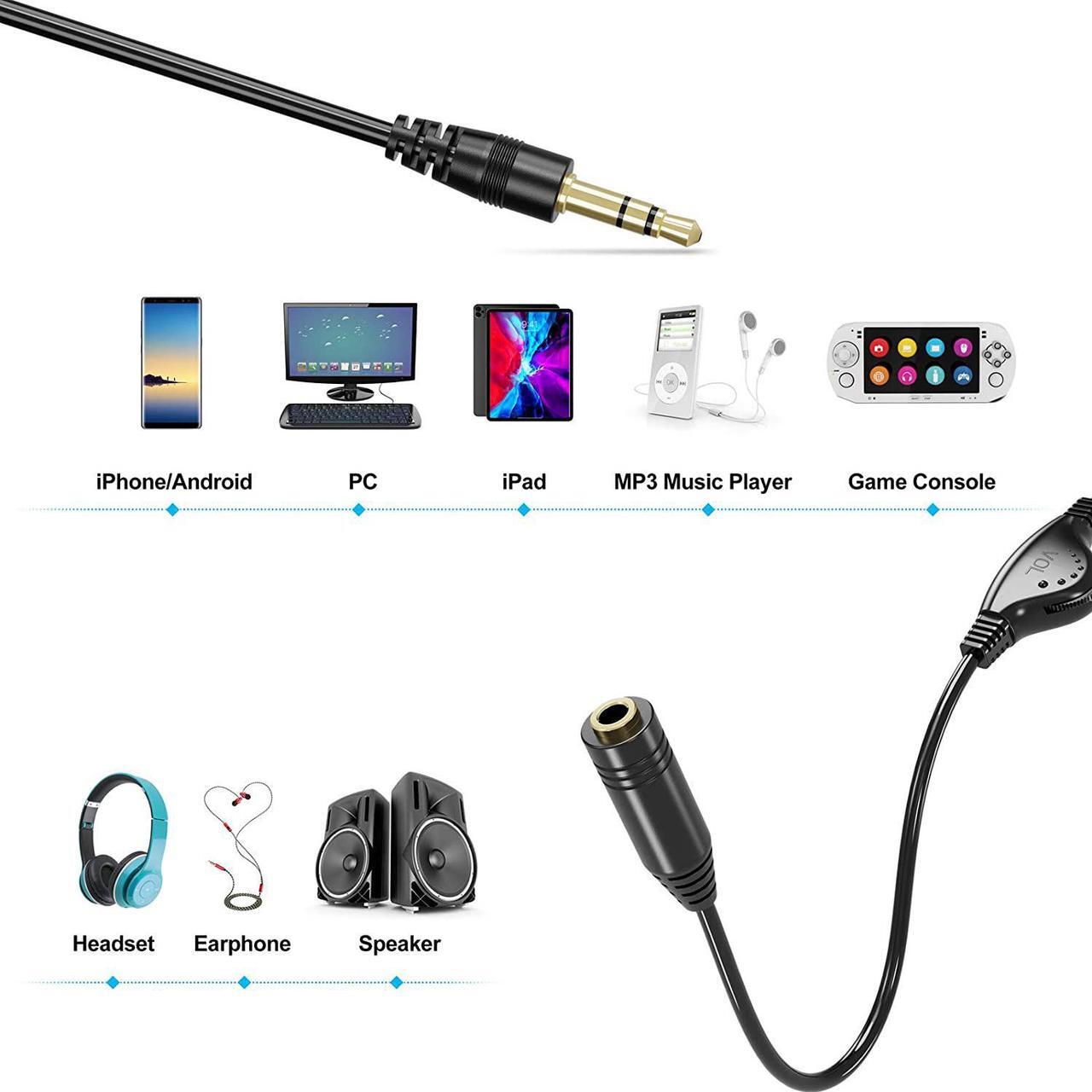Alt view image 2 of 7 - 3.5mm Headphone Extension Cables 2pcs 3.5mm Male to Female Stereo Audio Extension Cord with Volume Adjustment Control for Smartphone Tablets MP3 Players - 10inch