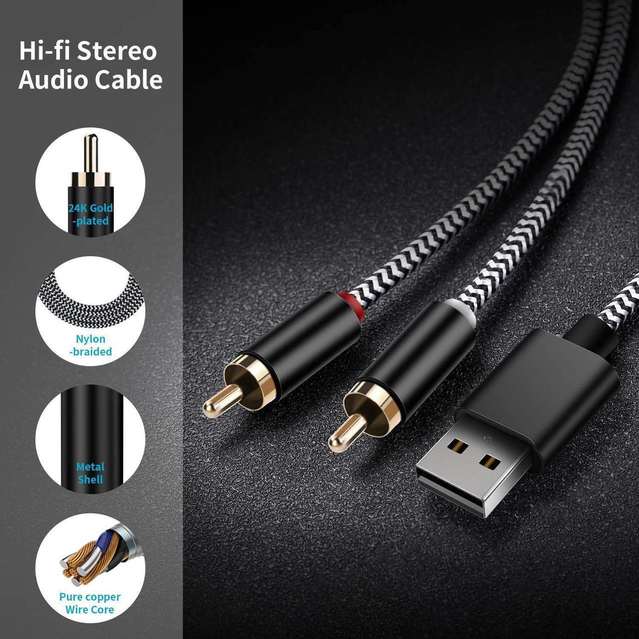 Main image of USB to 2-Male (6FT) RCA Audio Aux Cable for PC Stereo Y Splitter Cord Jack Adapter Compatible with USB A Laptop, Linux,Windows, Desktops, PS4 and More Device for Amplifiers, Home Theater, Speaker