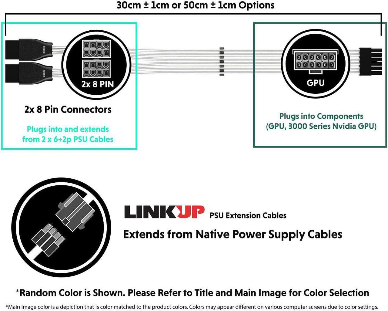 Alt view image 2 of 6 - LINKUP - Compatible with NVIDIA RTX3000 Ampere Founders Edition FE GPU?Teflon High Power PSU Adapter 16AWG Silver Coated UL-Rated Wires w/Comb?12P to 2 x 8P PCI-e Adapter?30cm 300mm?Silver
