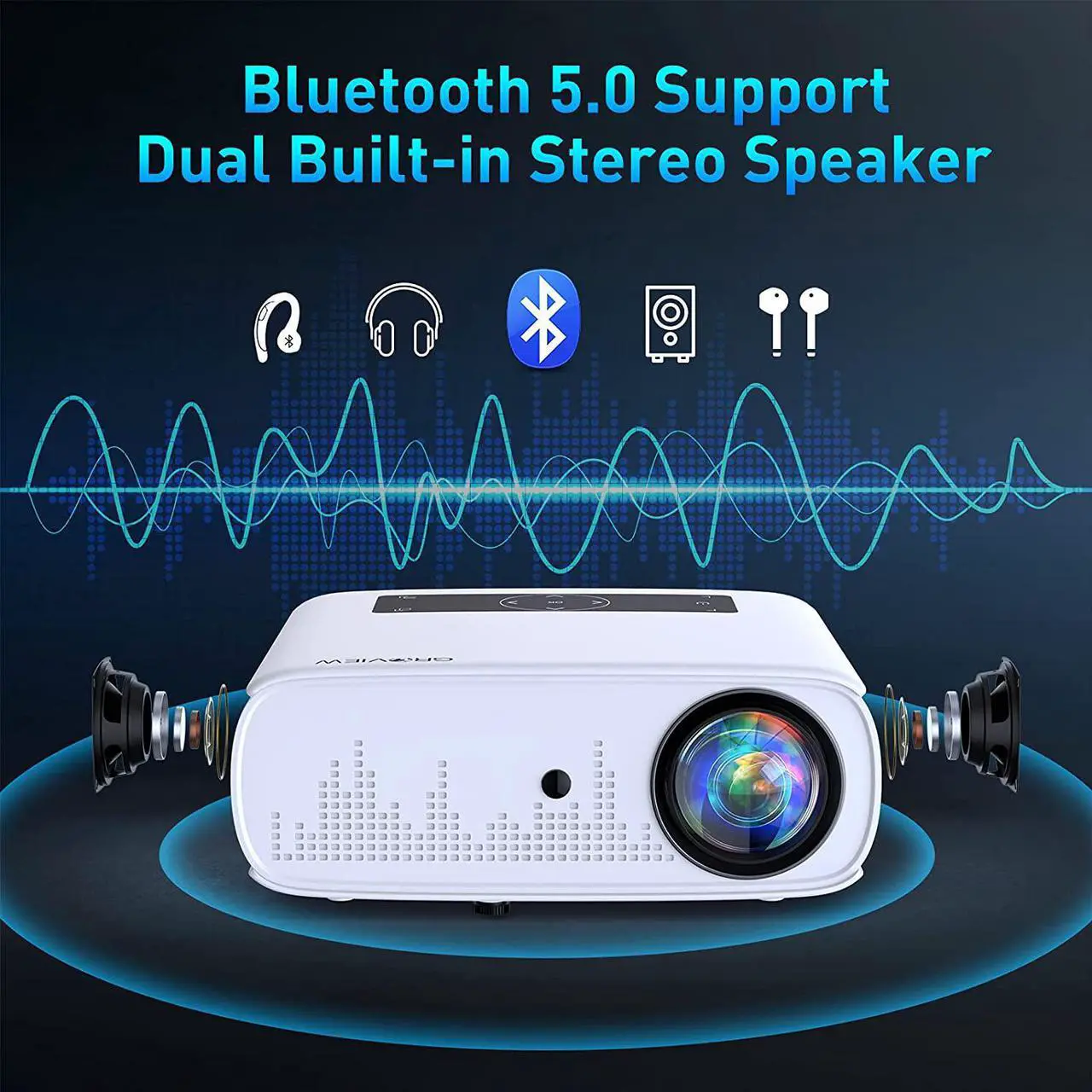 Alt view image 4 of 7 - [UPGRADE] Projector with WiFi and Bluetooth, GROVIEW 15000lux 490ANSI lm Native 1080P Projector, 300'' Movie Projector, Supports 4K & Zoom, 5G Sync phone Screen, Compatible w/ Laptop/ PC/ DVD/ TV/ PS5