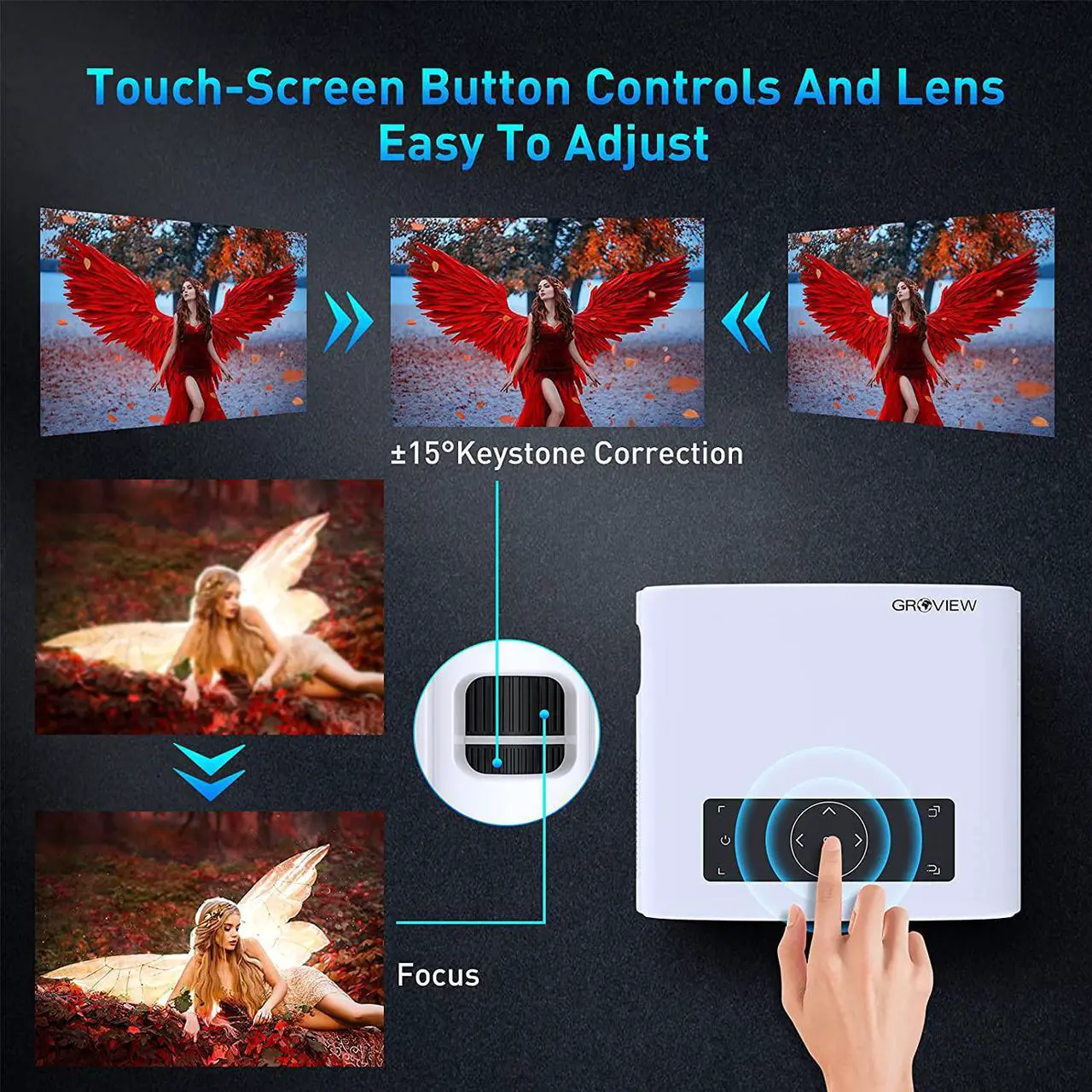 Alt view image 6 of 7 - [UPGRADE] Projector with WiFi and Bluetooth, GROVIEW 15000lux 490ANSI lm Native 1080P Projector, 300'' Movie Projector, Supports 4K & Zoom, 5G Sync phone Screen, Compatible w/ Laptop/ PC/ DVD/ TV/ PS5