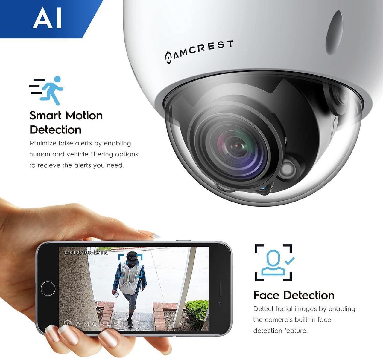 Alt view image 5 of 7 - Amcrest 4K Optical Zoom AI POE Camera, Varifocal 8MP Outdoor POE IP Camera Dome, Face/Human/Vehicle Detection, 2.7mm~13.5mm Lens, IP67, 5X Optical Zoom, (IP8M-VD2893EW-AI)