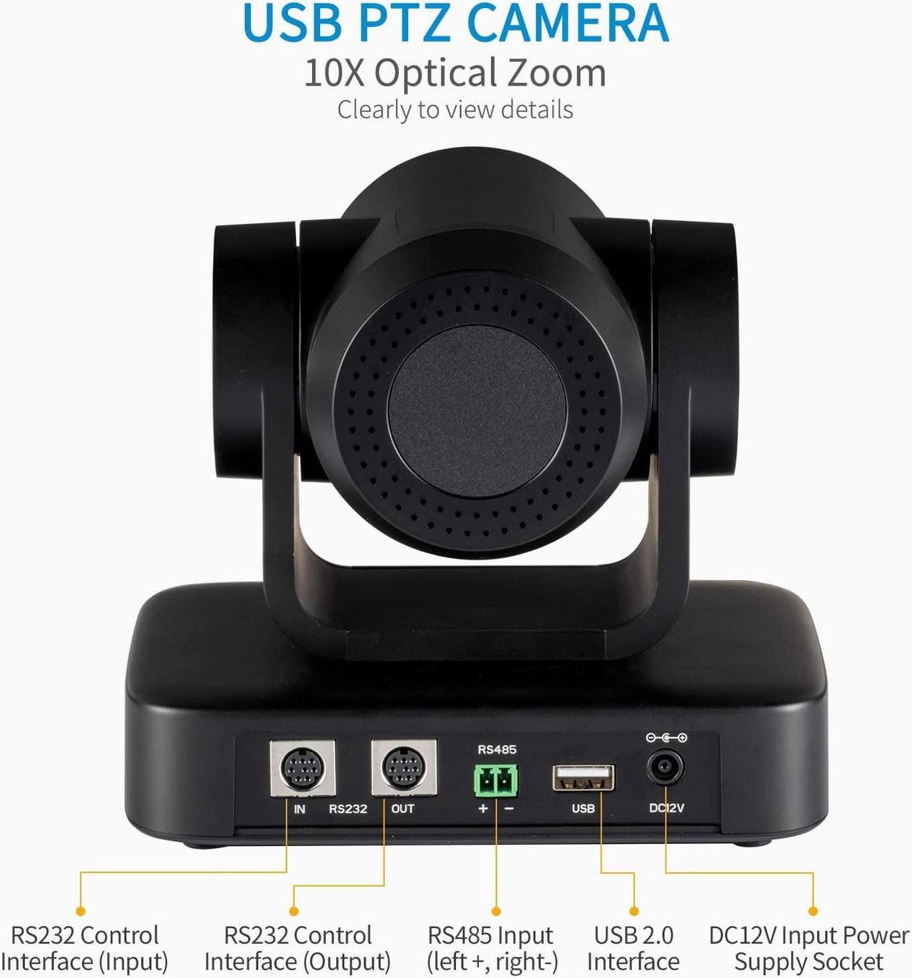 Alt view image 2 of 7 - FEELWORLD USB10X Video Conference Webcam USB PTZ Camera 10X Optical Zoom Full HD 1080p for Live Streaming Church Business Education Medical Conference Room Camera System