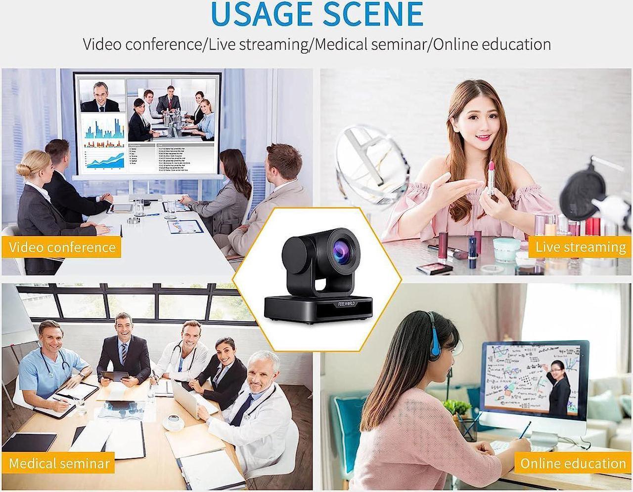 Alt view image 7 of 7 - FEELWORLD USB10X Video Conference Webcam USB PTZ Camera 10X Optical Zoom Full HD 1080p for Live Streaming Church Business Education Medical Conference Room Camera System