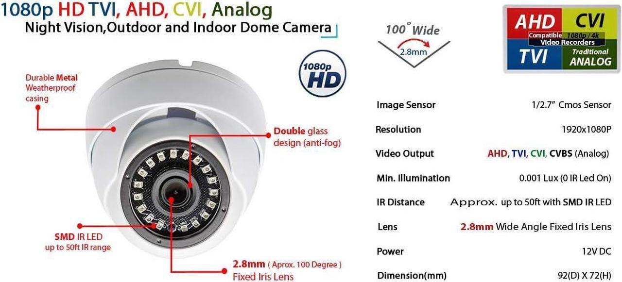 Alt view image 3 of 7 - Evertech 8 ch 1080p Security Camera System Indoor Outdoor with 2TB Hard Drive CCTV Recorder 8pcs 1080p Surveillance Cameras with Night Vision Easy Remote Access Motion Alert