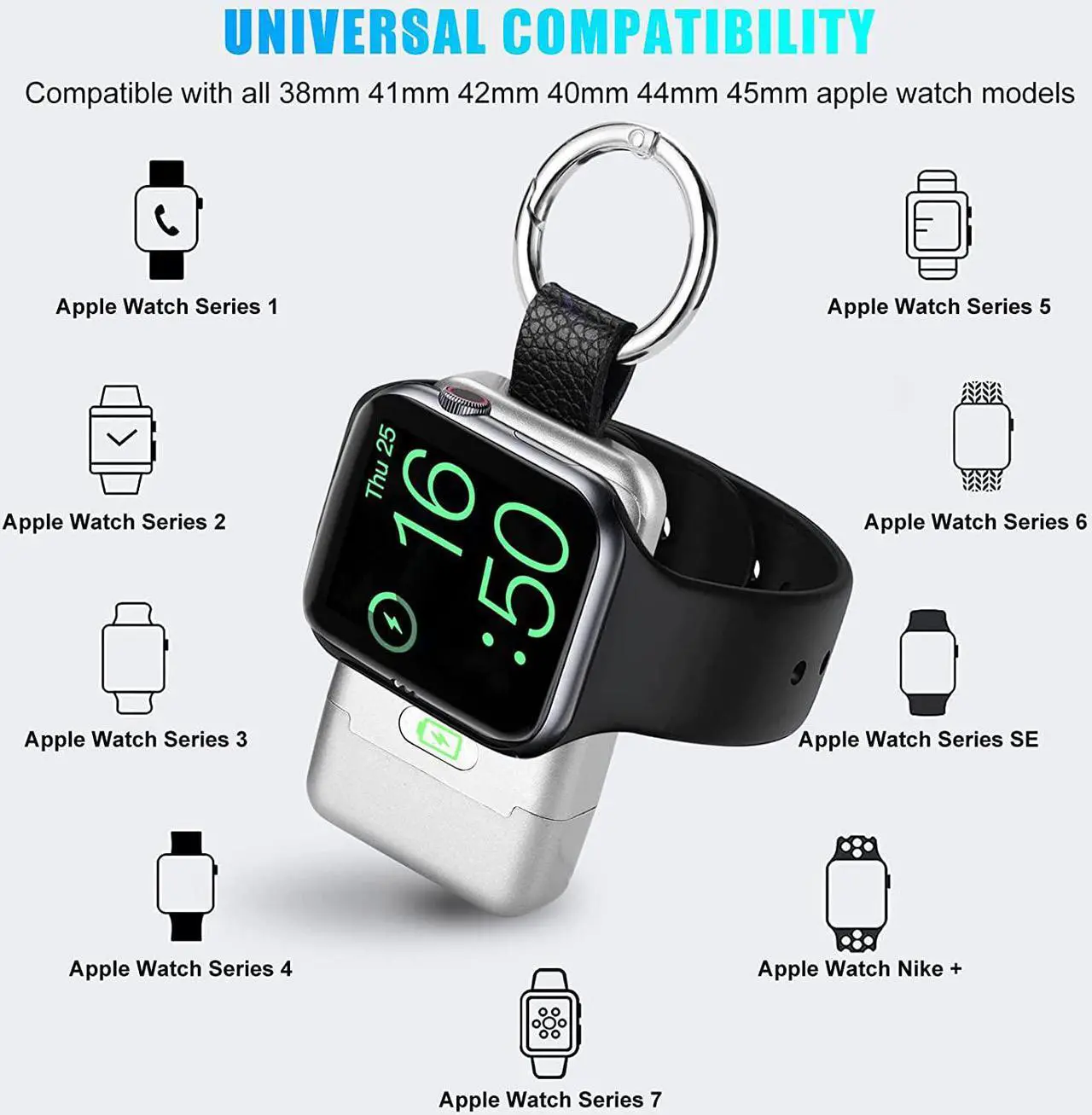 Alt view image 4 of 7 - Portable Wireless Charger for Apple Watch,HUOTO iWatch Charger 1400mAh Smart Keychain Power Bank,Portable Magnetic iWatch Charger for Apple Watch Series 9/8/7/6/SE/5/4/3/2/1/UItra/UItra 2