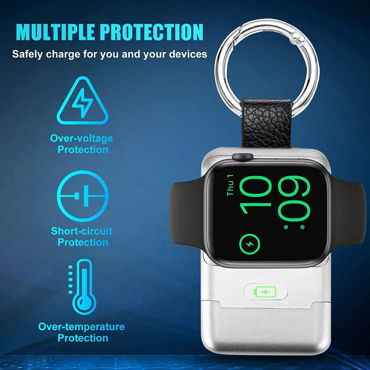 Alt view image 5 of 7 - Portable Wireless Charger for Apple Watch,HUOTO iWatch Charger 1400mAh Smart Keychain Power Bank,Portable Magnetic iWatch Charger for Apple Watch Series 9/8/7/6/SE/5/4/3/2/1/UItra/UItra 2