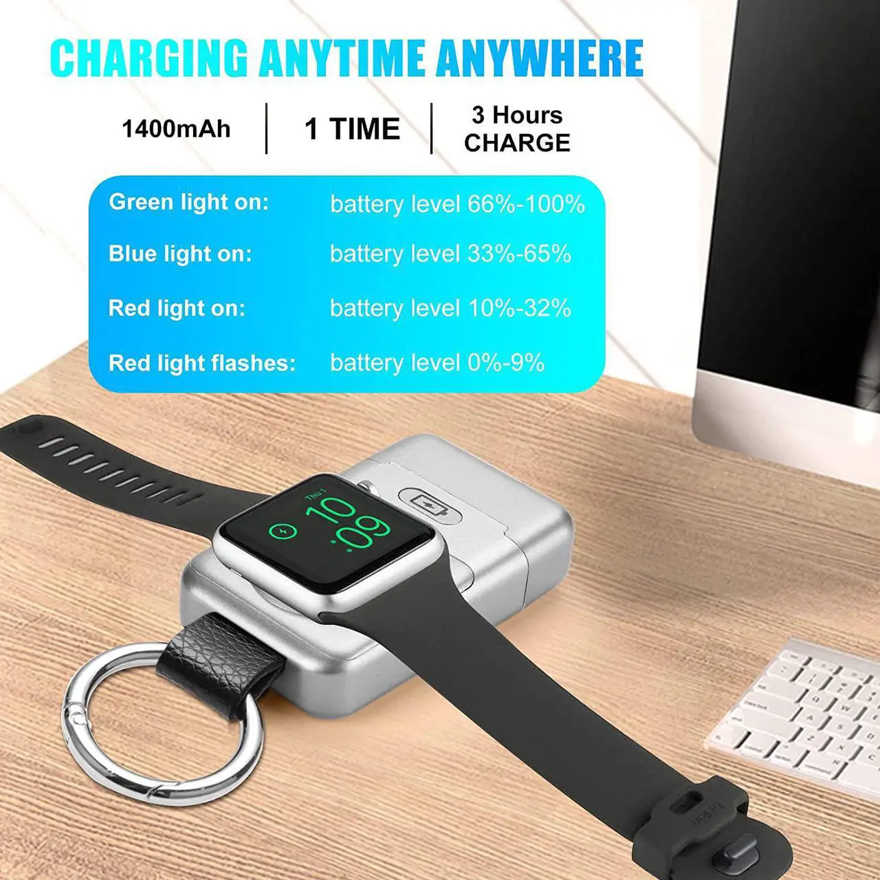 Alt view image 6 of 7 - Portable Wireless Charger for Apple Watch,HUOTO iWatch Charger 1400mAh Smart Keychain Power Bank,Portable Magnetic iWatch Charger for Apple Watch Series 9/8/7/6/SE/5/4/3/2/1/UItra/UItra 2