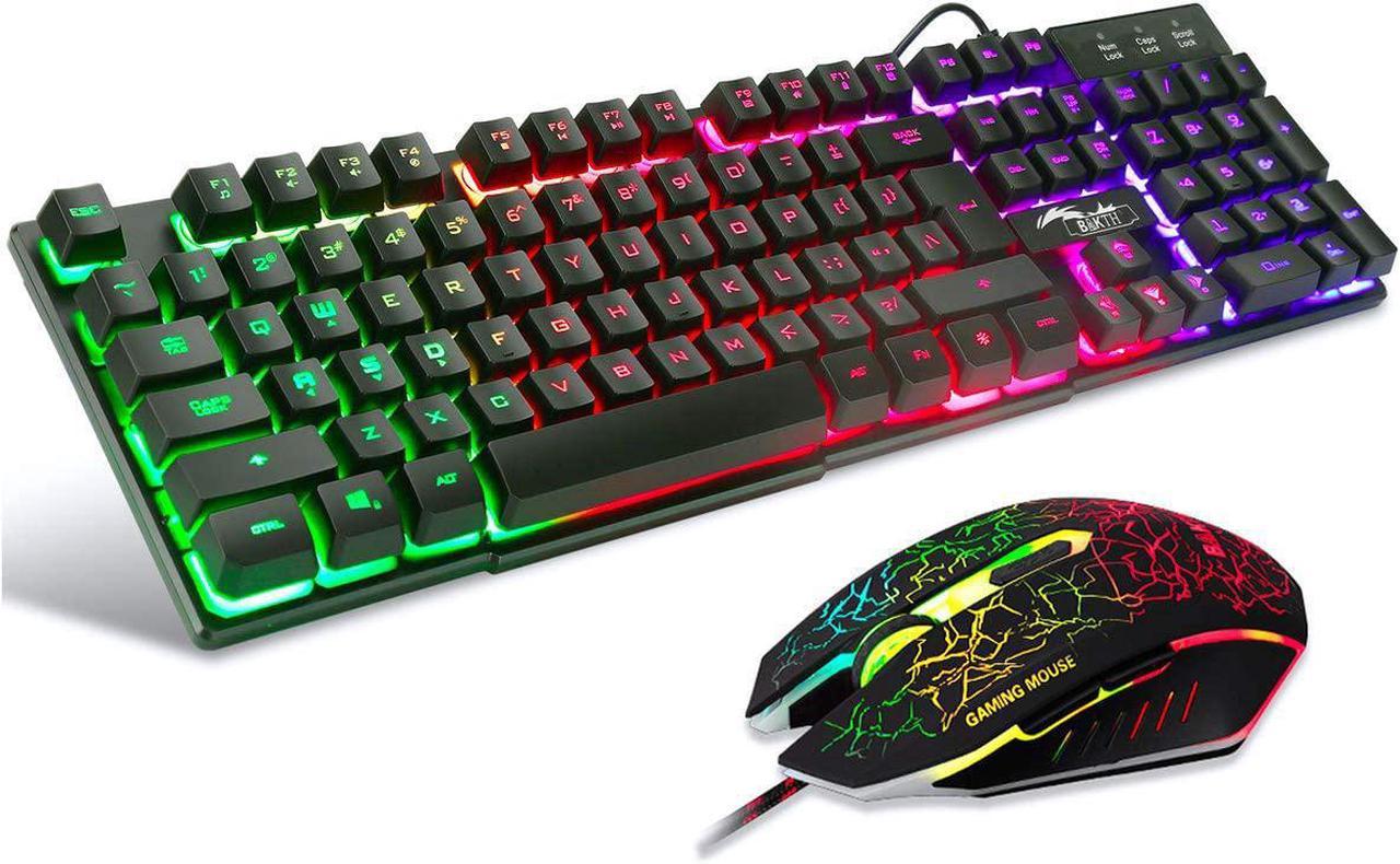 BAKTH Multiple Color Rainbow LED Backlit Mechanical Feeling USB Wired Gaming Keyboard and Mouse Combo for Working or Game