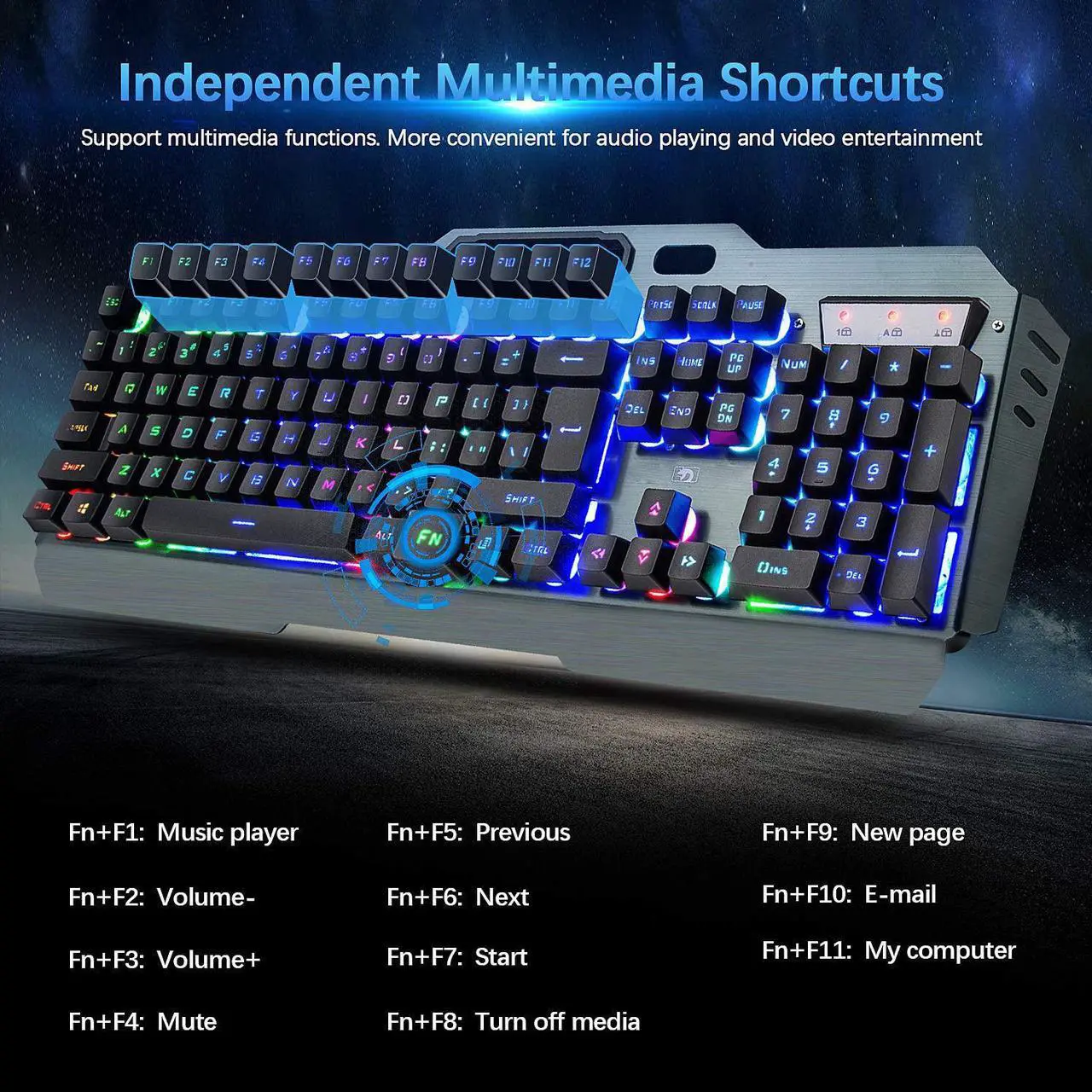 Alt view image 3 of 7 - Wireless Gaming Keyboard and Mouse, Rechargeable, Rainbow Backlit with 3800mAh Battery Metal Panel,Mechanical Feel Keyboard and 7 Color Mute Mouse for Windows Computer Gamers