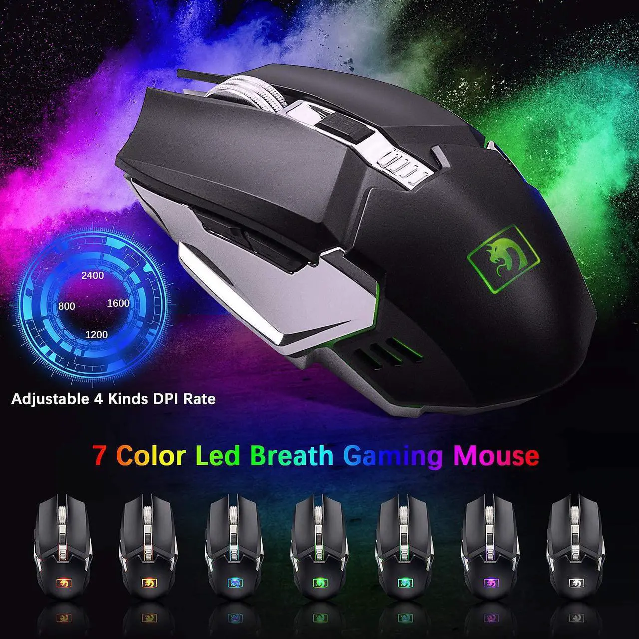 Alt view image 5 of 7 - Wireless Gaming Keyboard and Mouse, Rechargeable, Rainbow Backlit with 3800mAh Battery Metal Panel,Mechanical Feel Keyboard and 7 Color Mute Mouse for Windows Computer Gamers