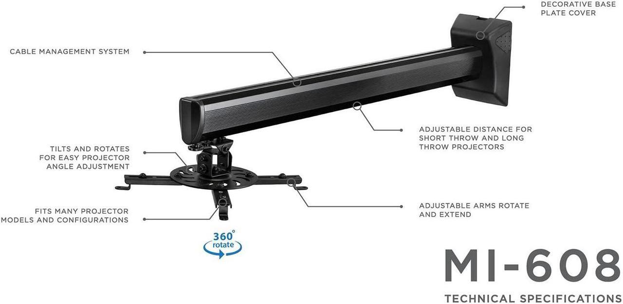 Alt view image 5 of 7 - Mount-It! Projector Wall Mount for Short Throw and Standard Projectors, Universal Projector Bracket Fits Epson Optoma Benq Viewsonic Projectors, 9 in. to 29.5 in. from Wall, 35 Lb Capacity (MI-608)