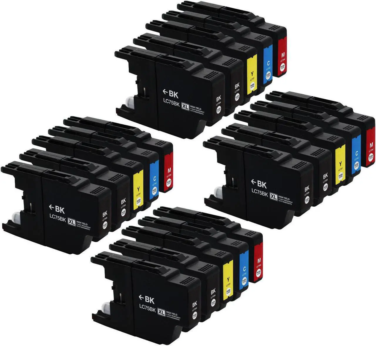 Main image of E-Z Ink ™ Compatible Ink Cartridge Replacement For Brother LC75 LC-75 LC-75XL High Yield (20) Pack (8 Black, 4 Cyan, 4 Magenta, 4 Yellow) LC75BK LC75C LC75M LC75Y