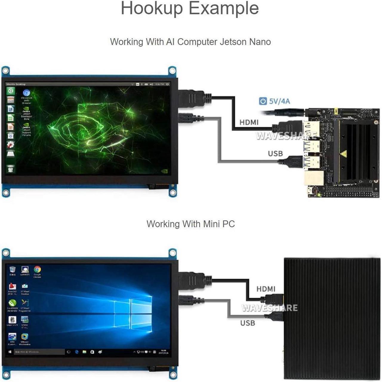 Alt view image 3 of 7 - 7inch HDMI LCD (H) Display Capacitive Touch Screen 1024x600 IPS LCD HDMI Module Compatible with Raspberry Pi, Jetson Nano,BB Black, Banana Pi Support Microsoft XBOX360 and Nintendo Switch