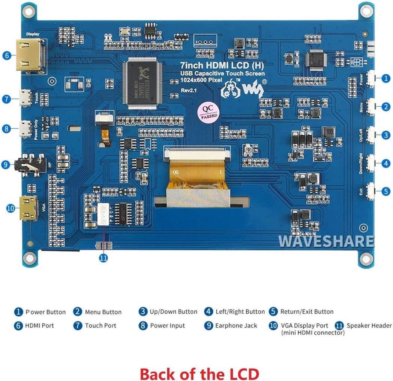 Alt view image 7 of 7 - 7inch HDMI LCD (H) Display Capacitive Touch Screen 1024x600 IPS LCD HDMI Module Compatible with Raspberry Pi, Jetson Nano,BB Black, Banana Pi Support Microsoft XBOX360 and Nintendo Switch