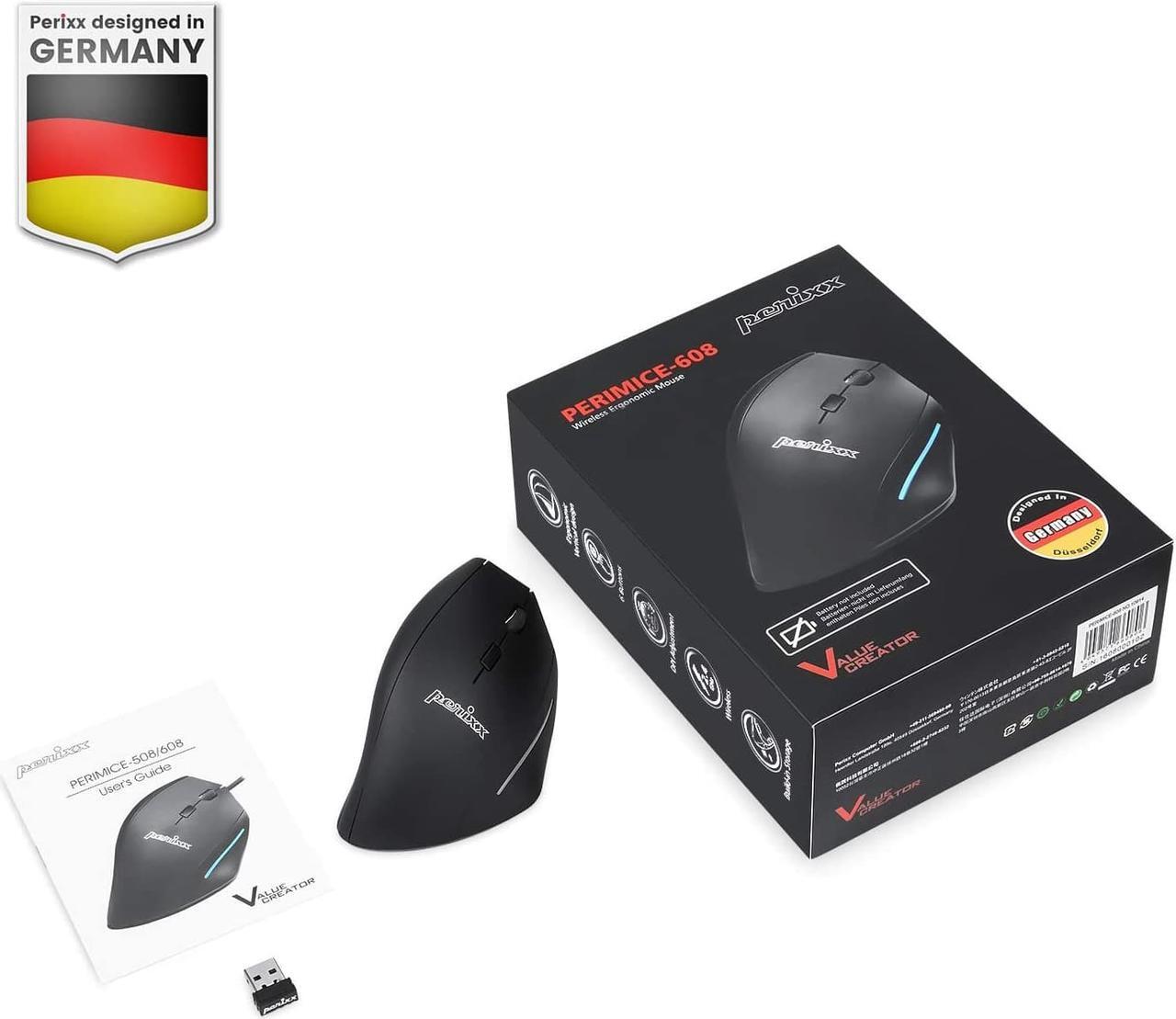 Alt view image 7 of 7 - Perixx PERIMICE-608 Wireless Vertical Mouse, 6 Button, 800/1000/1600 DPI, Right Handed Design