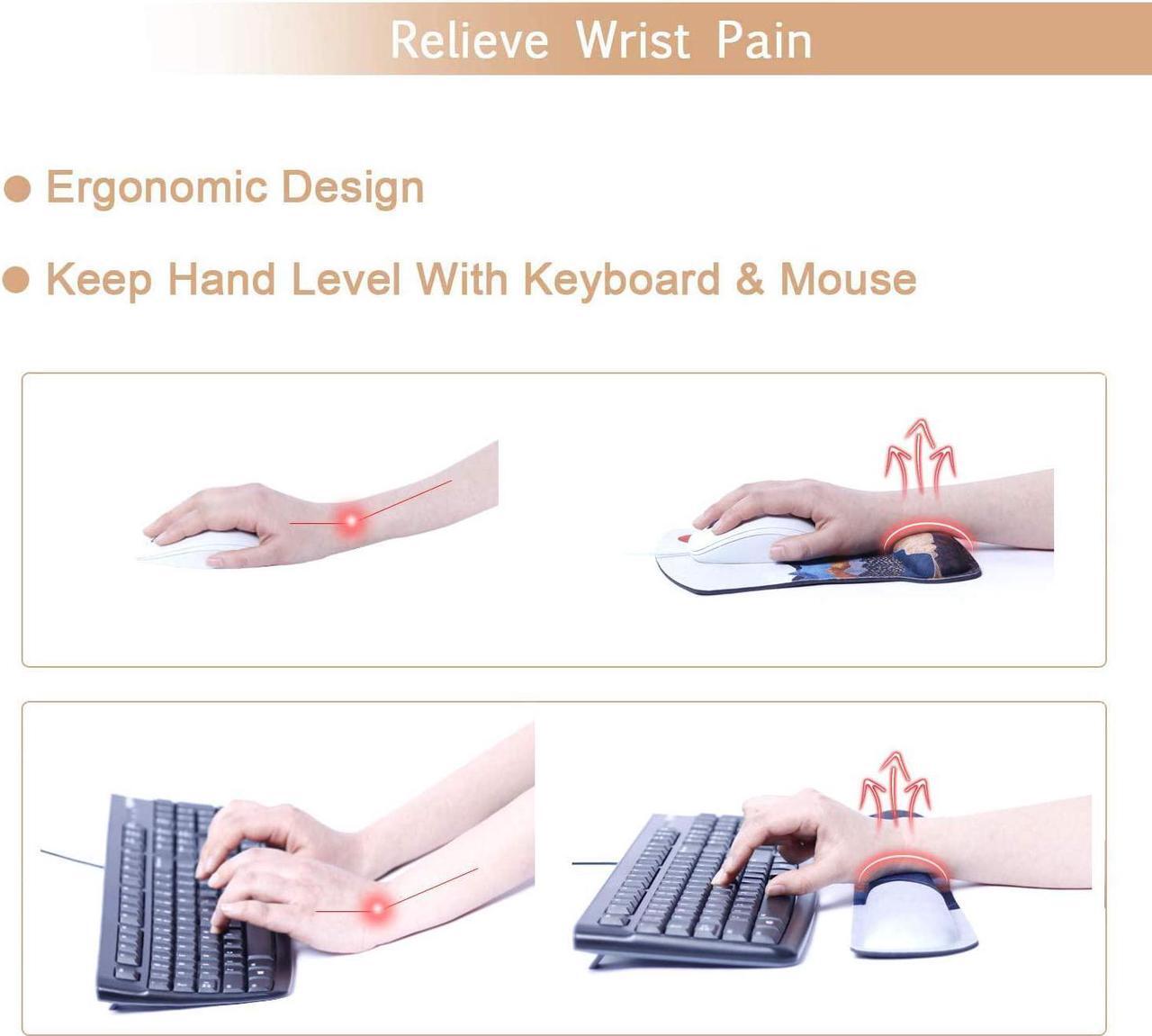 Alt view image 4 of 6 - Keyboard Wrist Rest Pad and Mouse Pads with Wrist Rest Support Set Memory Foam Ergonomic Mouse Pad Easy Typing & Pain Relief for Home Office Computers,Laptop,Gaming-Red Sunset
