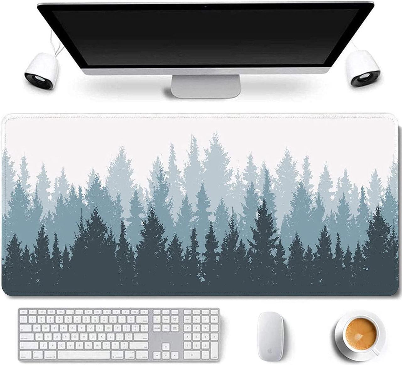 31.5x11.8 Inch Misty Pines Forest Large Gaming Mouse Pad with Stitched Edges XL Laptop Keyboard Mouse Mat Tree Landscape Desk Pad