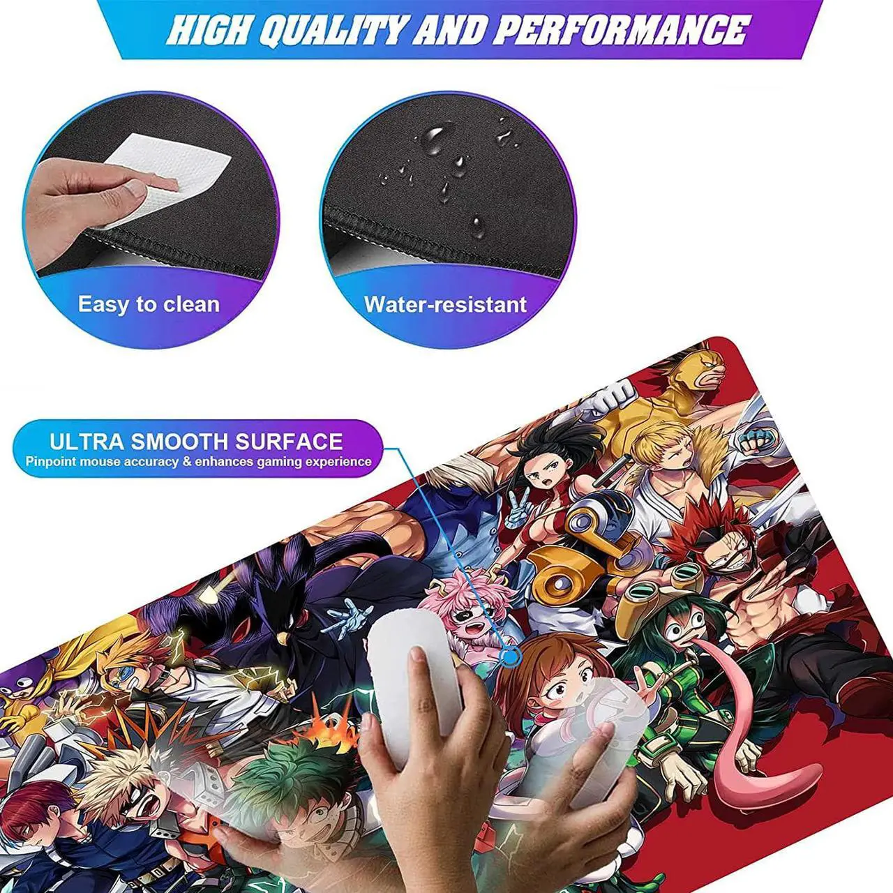 Alt view image 4 of 7 - Anime Mouse Pad My Hero Academia Characters,Extra Large Gaming Mousepad Laptop Desk Pad Mat,Non-Slip Rubber Base,Stitched Edges,Smooth Fabric,Computer Keyboard & Mice Combo Pads 35.4x15.7 inch