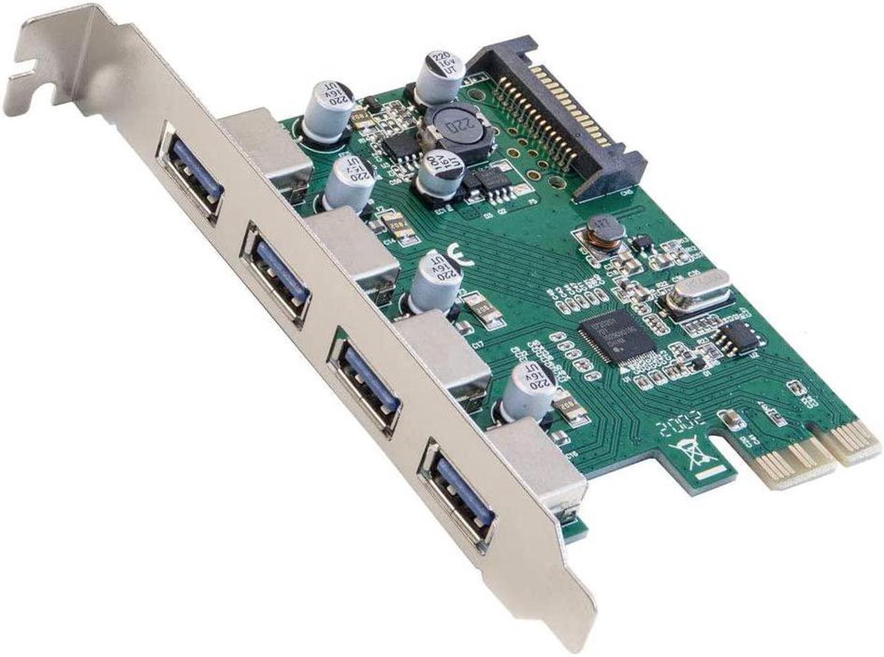 Syba SD-PEX20159 PCI Express Card x1 with USB 3.0 Type A 4 Ports Super Speed and 15-Pin Power Connector Renesas Chipset