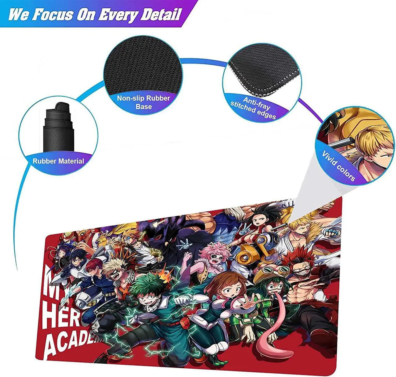 Alt view image 3 of 7 - Anime Mouse Pad My Hero Academia Characters,Extra Large Gaming Mousepad Laptop Desk Pad Mat,Non-Slip Rubber Base,Stitched Edges,Smooth Fabric,Computer Keyboard & Mice Combo Pads 35.4x15.7 inch