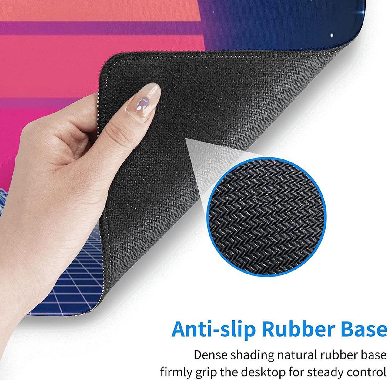 Alt view image 5 of 7 - Retro Neon Sunset Synthwave Extended Mouse Pad 35.4x15.7 Inch XXL Retrowave Vaporwave Non-Slip Rubber Base Large Gaming Mousepad Stitched Edges Waterproof Keyboard Mouse Desk Pad for Office Home