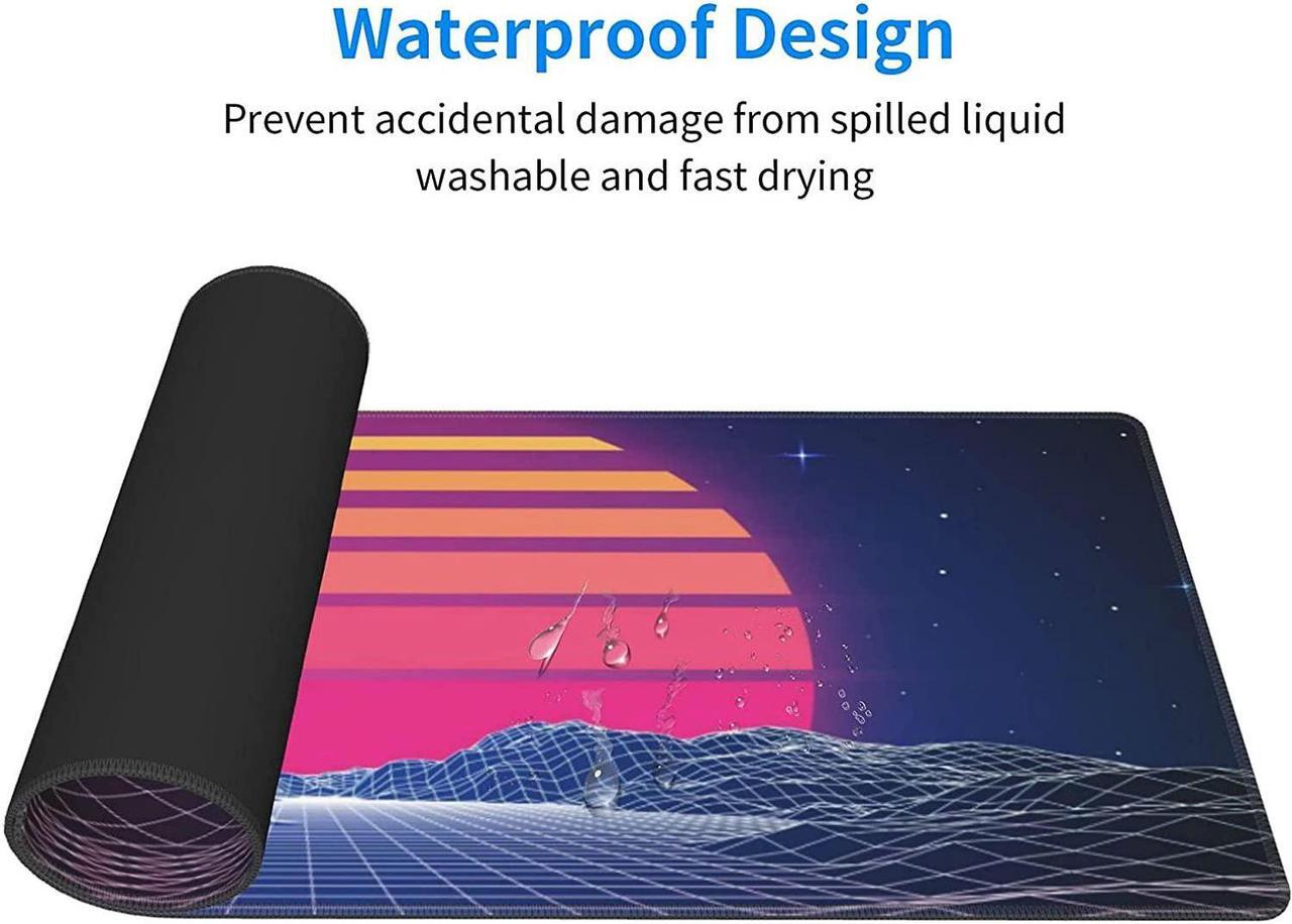 Alt view image 4 of 7 - Retro Neon Sunset Synthwave Extended Mouse Pad 35.4x15.7 Inch XXL Retrowave Vaporwave Non-Slip Rubber Base Large Gaming Mousepad Stitched Edges Waterproof Keyboard Mouse Desk Pad for Office Home