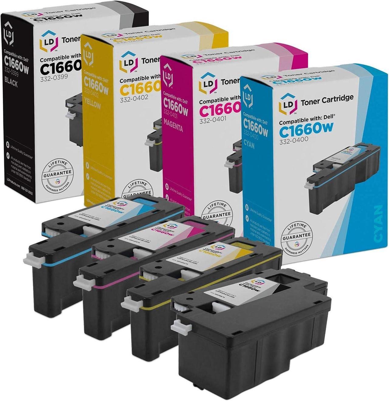 LD Compatible Toner Cartridge Replacement for Dell Color Laser C1660w (Black, Cyan, Magenta, Yellow, 4-Pack)