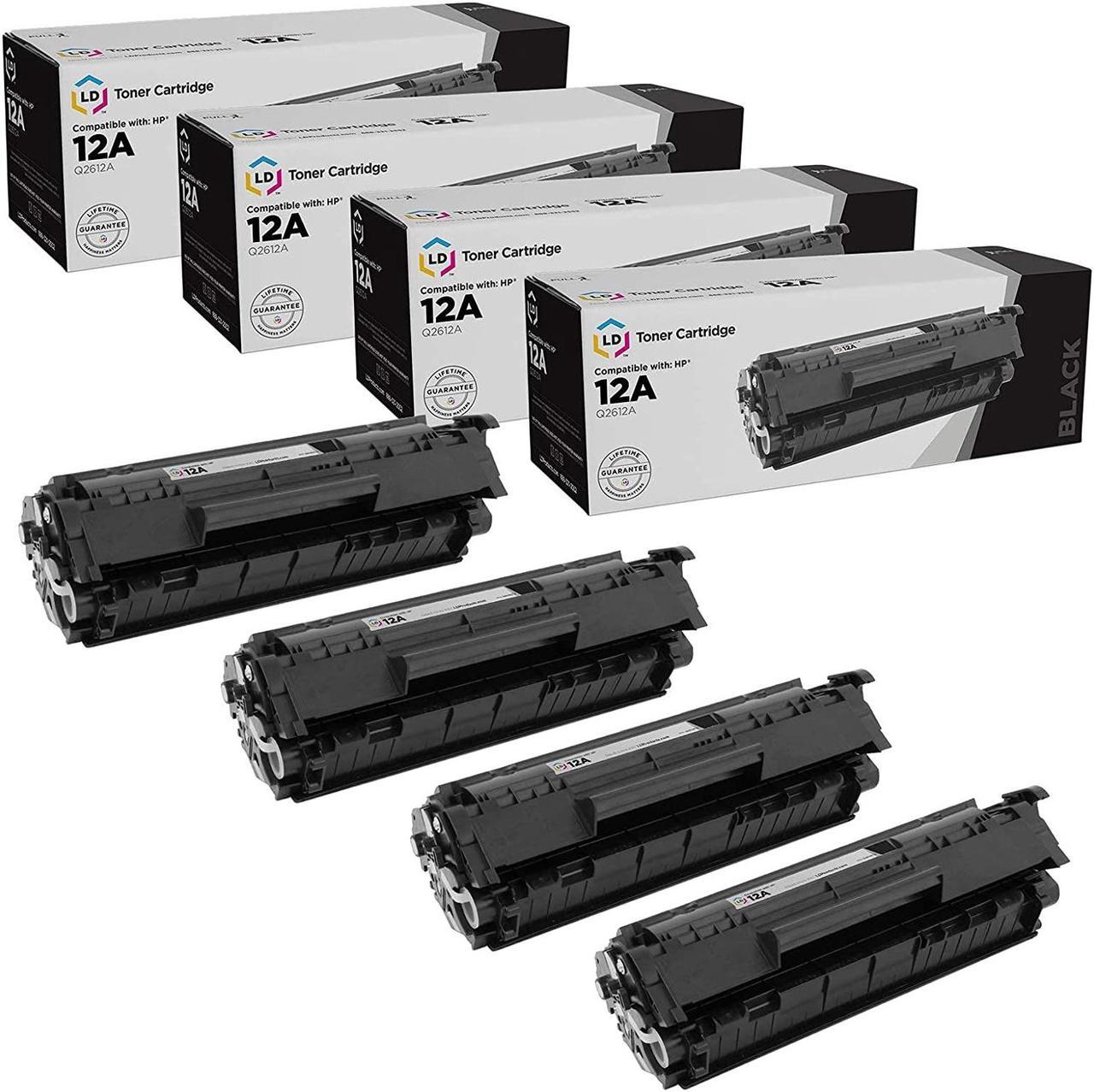 LD Compatible Replacements for HP Q2612A / 12A Set of 4 Black Laser Toner Cartridges for HP Laserjet Printer Series