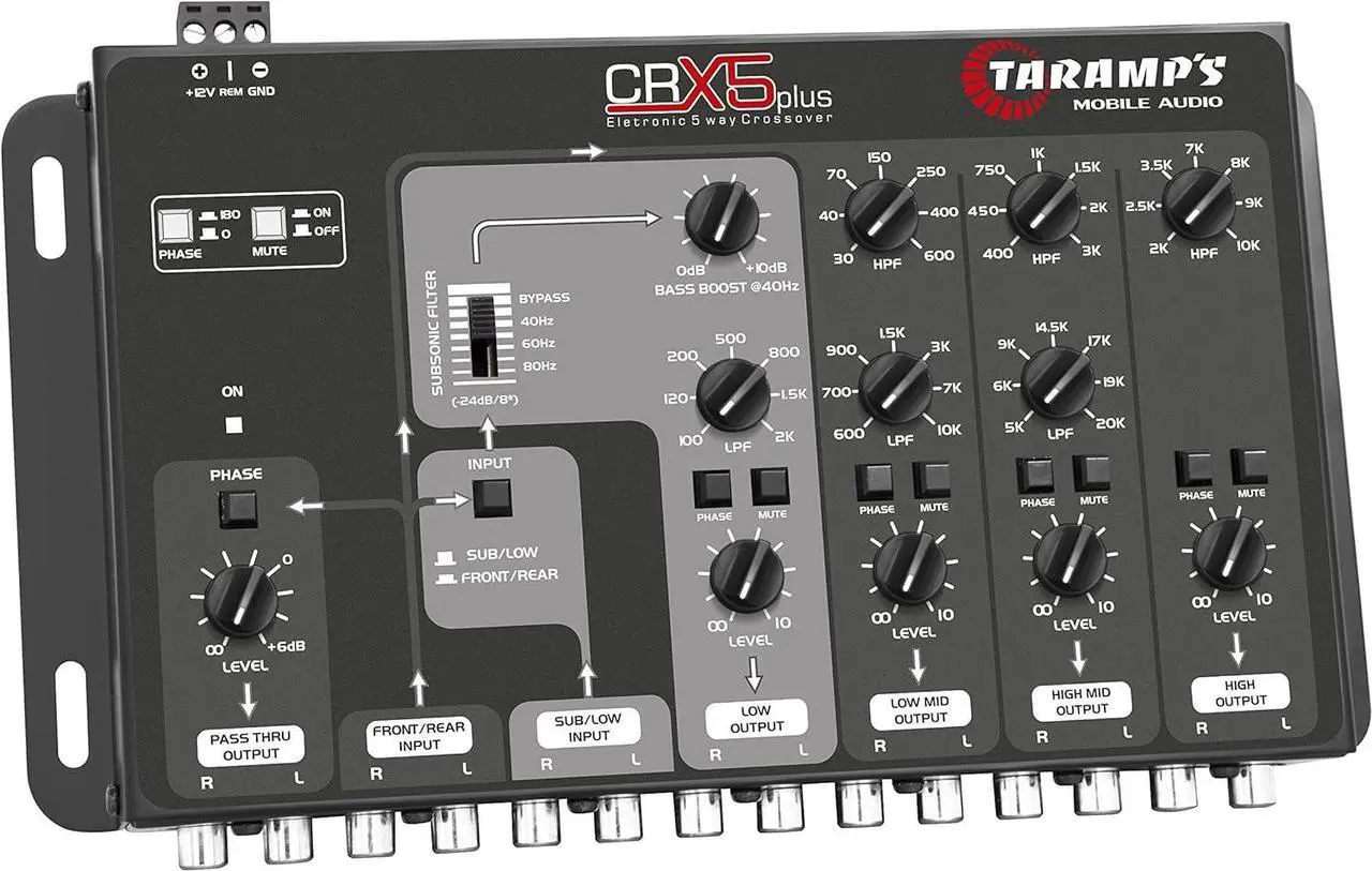 Main image of Crx5 Plus Electronic 5 Way Crossover Rca 4 Channel 1 Pass Tru 9.3 Volts Rms Car Audio Processor Stereo Equalizer Great for Low/High Bass Boost